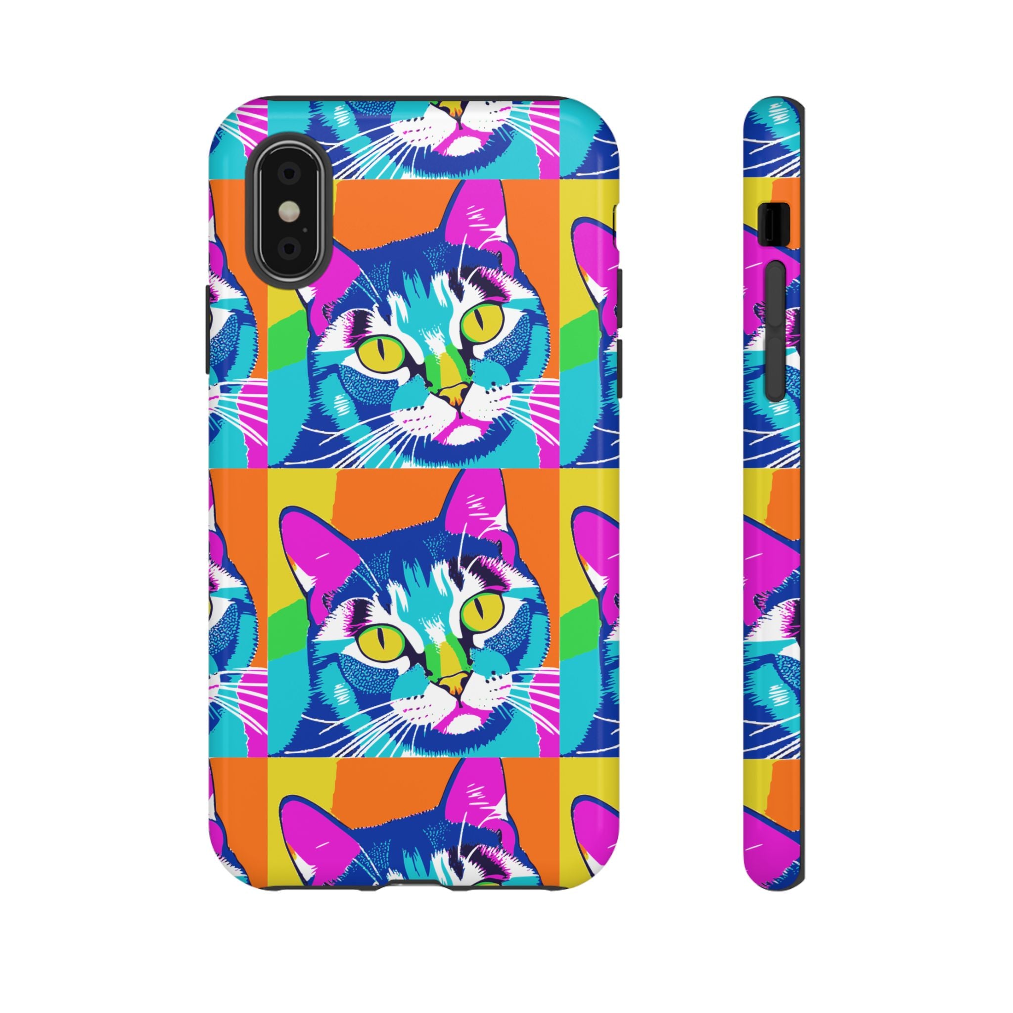 Colorful Cat Phone Case, Vibrant Animal Cover, Unique Pet Lover Gift, Fun Pop Art Style, Trendy Gadget Accessory