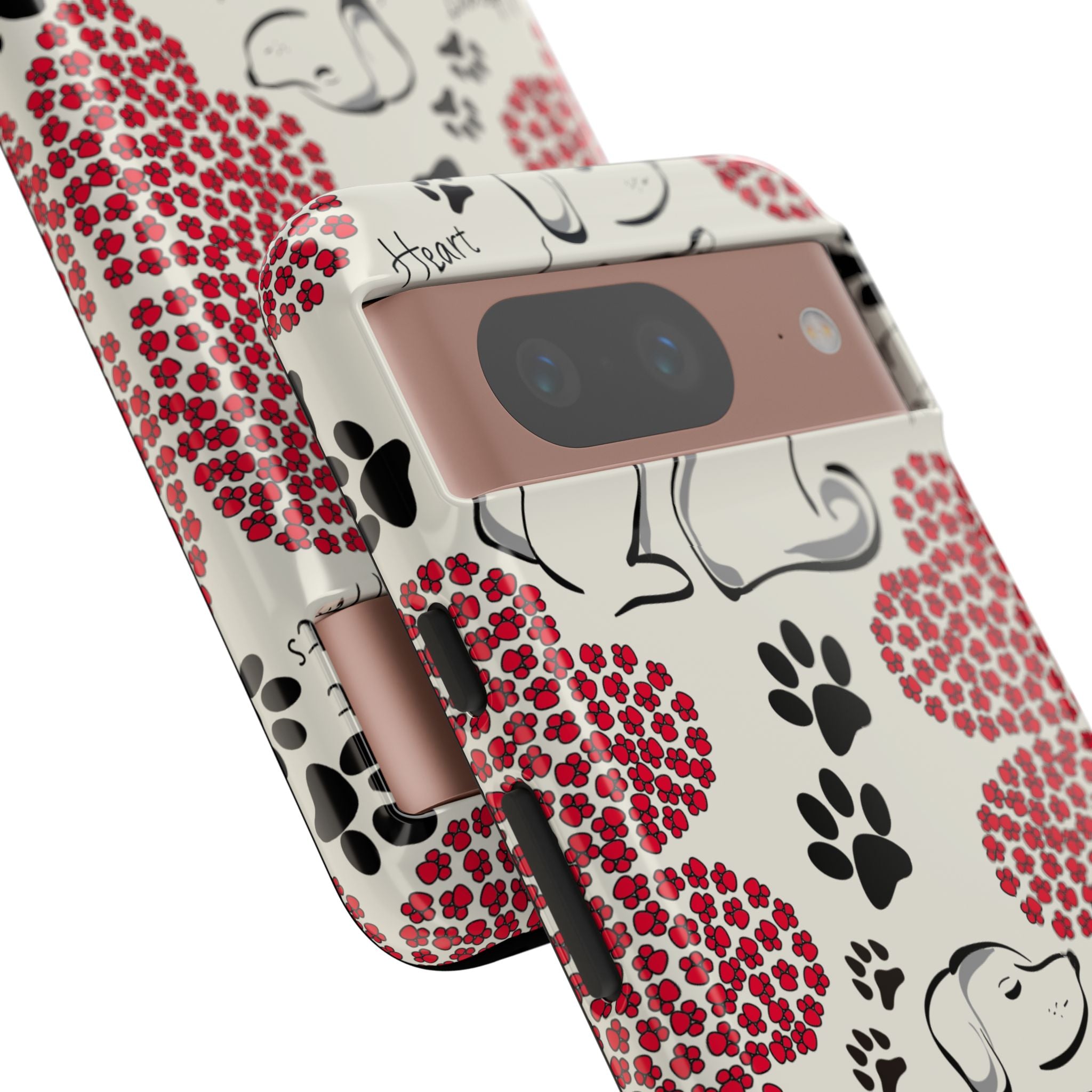 Stylish Phone Case with Heart Prints for Pet Lovers, Dog Lover Gift, Floral Pattern, Customizable Design, Cute Animal Accessories