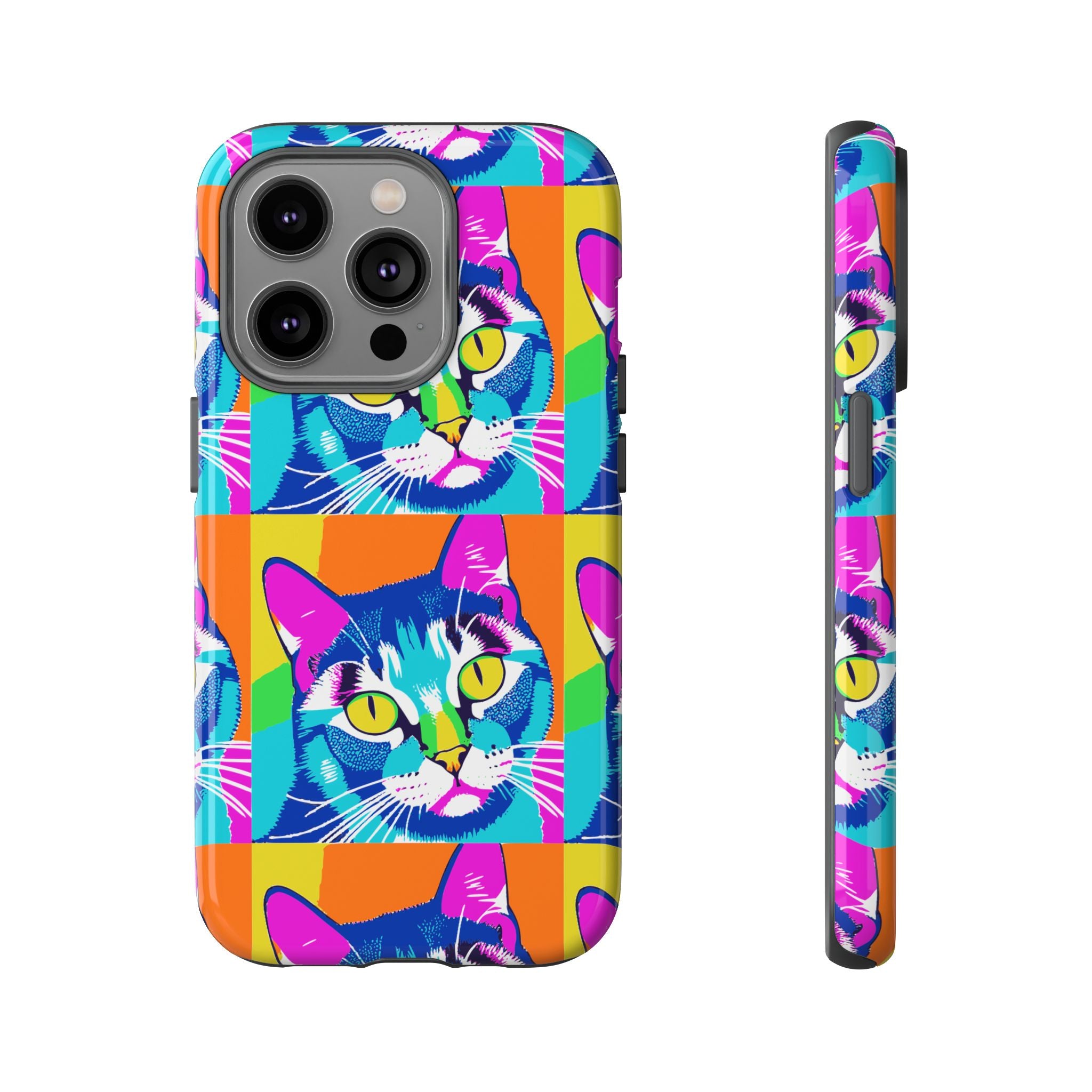 Colorful Cat Phone Case, Vibrant Animal Cover, Unique Pet Lover Gift, Fun Pop Art Style, Trendy Gadget Accessory
