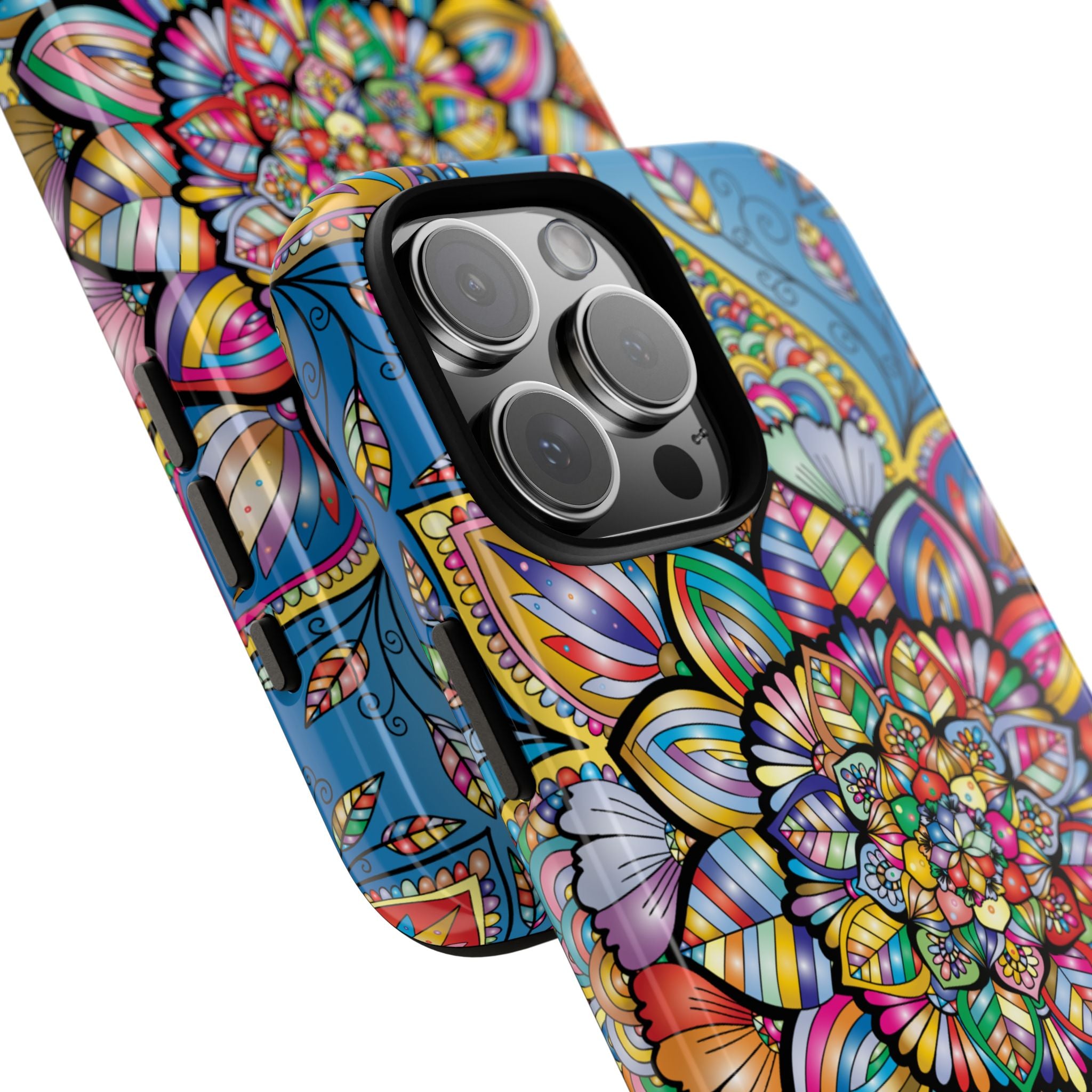 Vibrant Floral Phone Case, Tough Phone Cover, Colorful Mobile Accessory, Artistic Gift, Mandala Design, Everyday Use