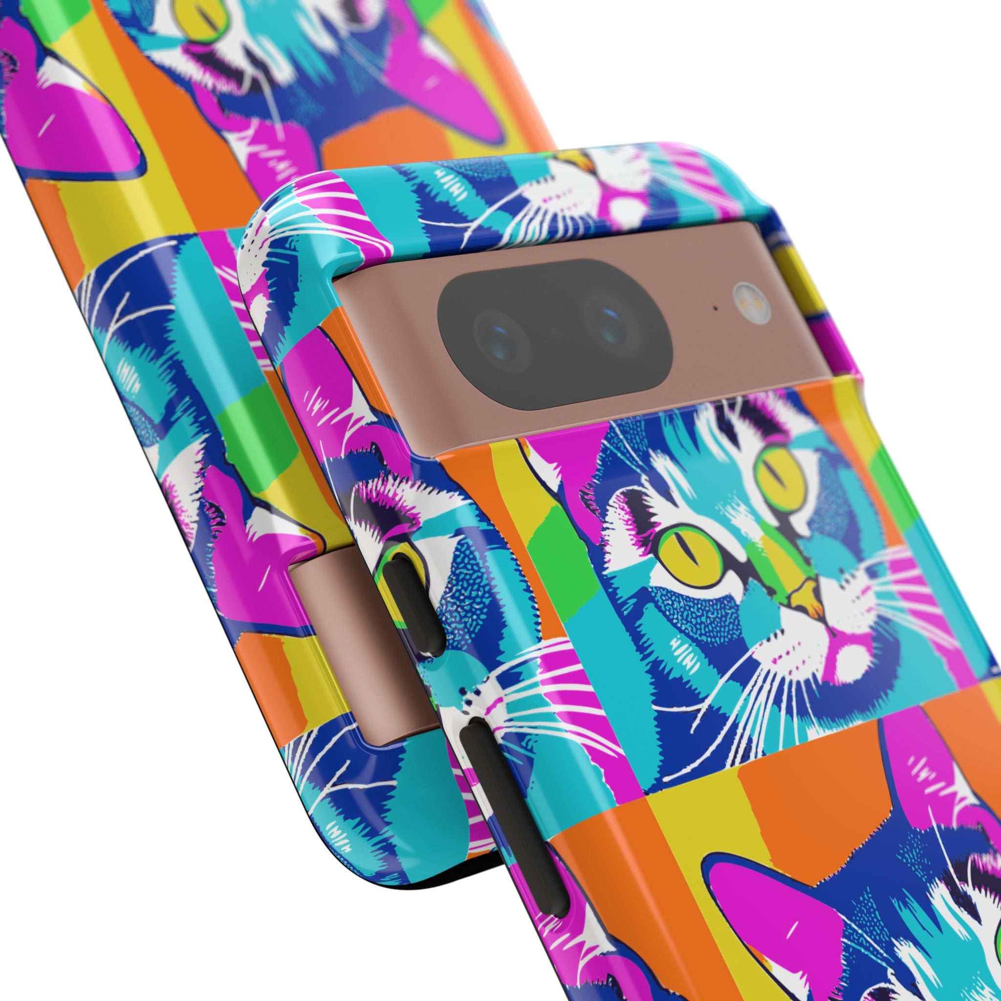 Colorful Cat Phone Case, Vibrant Animal Cover, Unique Pet Lover Gift, Fun Pop Art Style, Trendy Gadget Accessory
