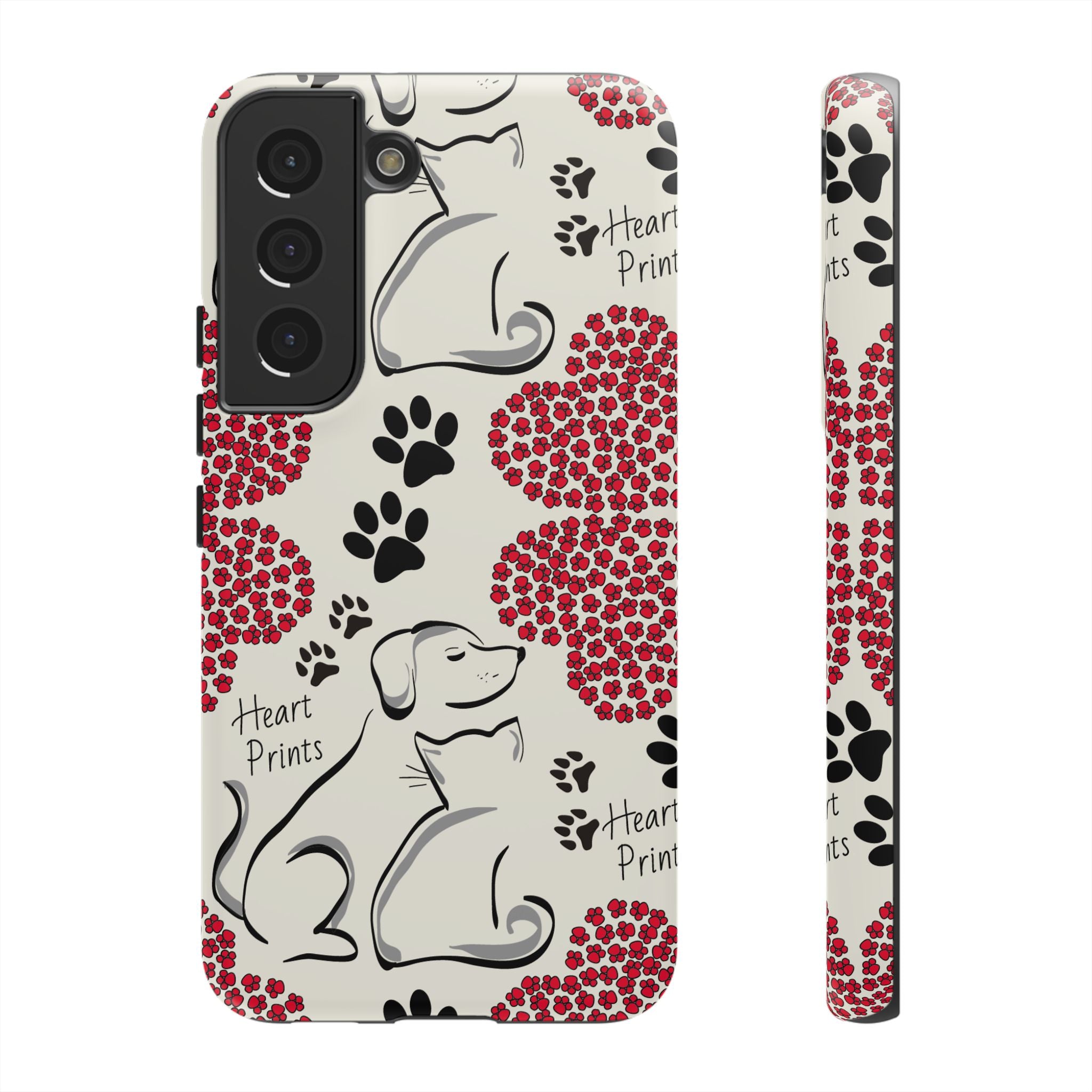 Stylish Phone Case with Heart Prints for Pet Lovers, Dog Lover Gift, Floral Pattern, Customizable Design, Cute Animal Accessories