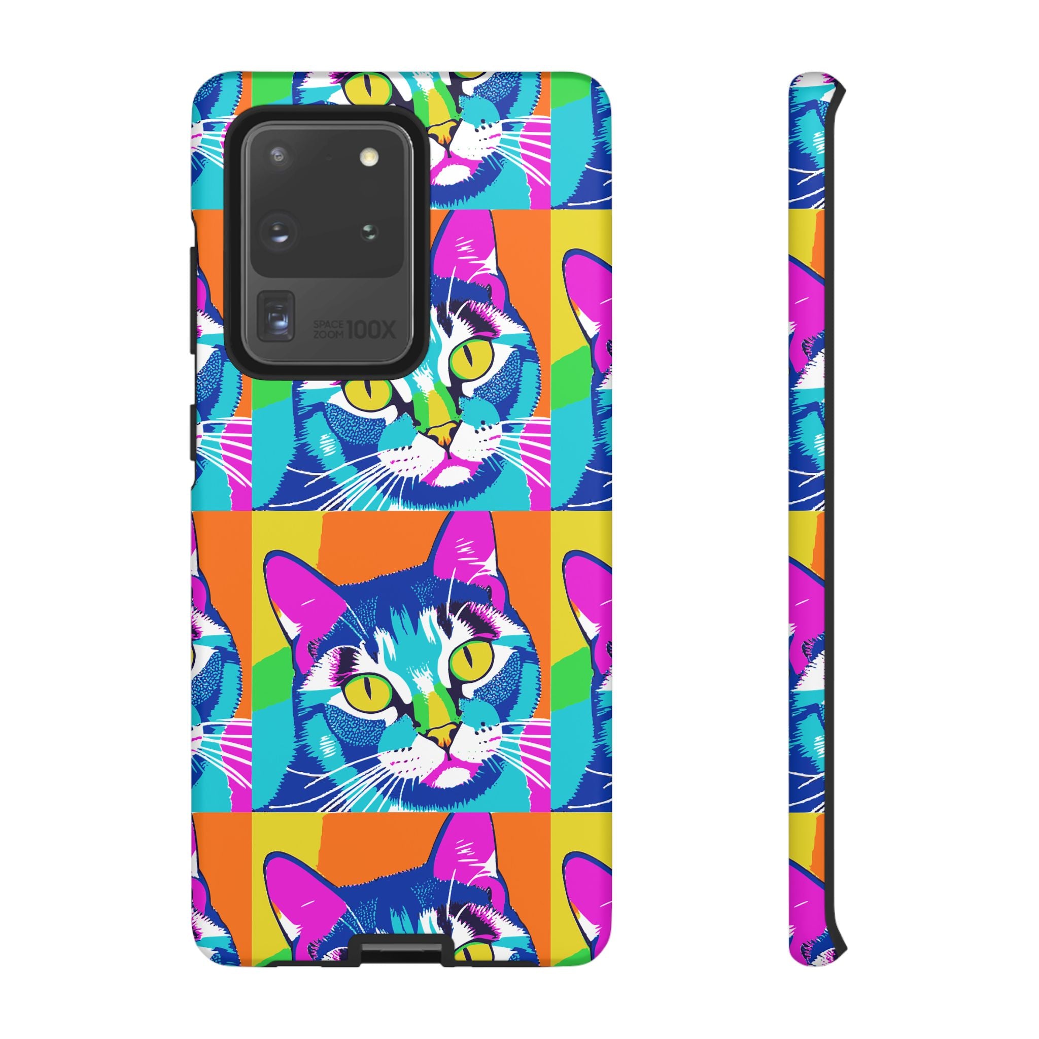Colorful Cat Phone Case, Vibrant Animal Cover, Unique Pet Lover Gift, Fun Pop Art Style, Trendy Gadget Accessory