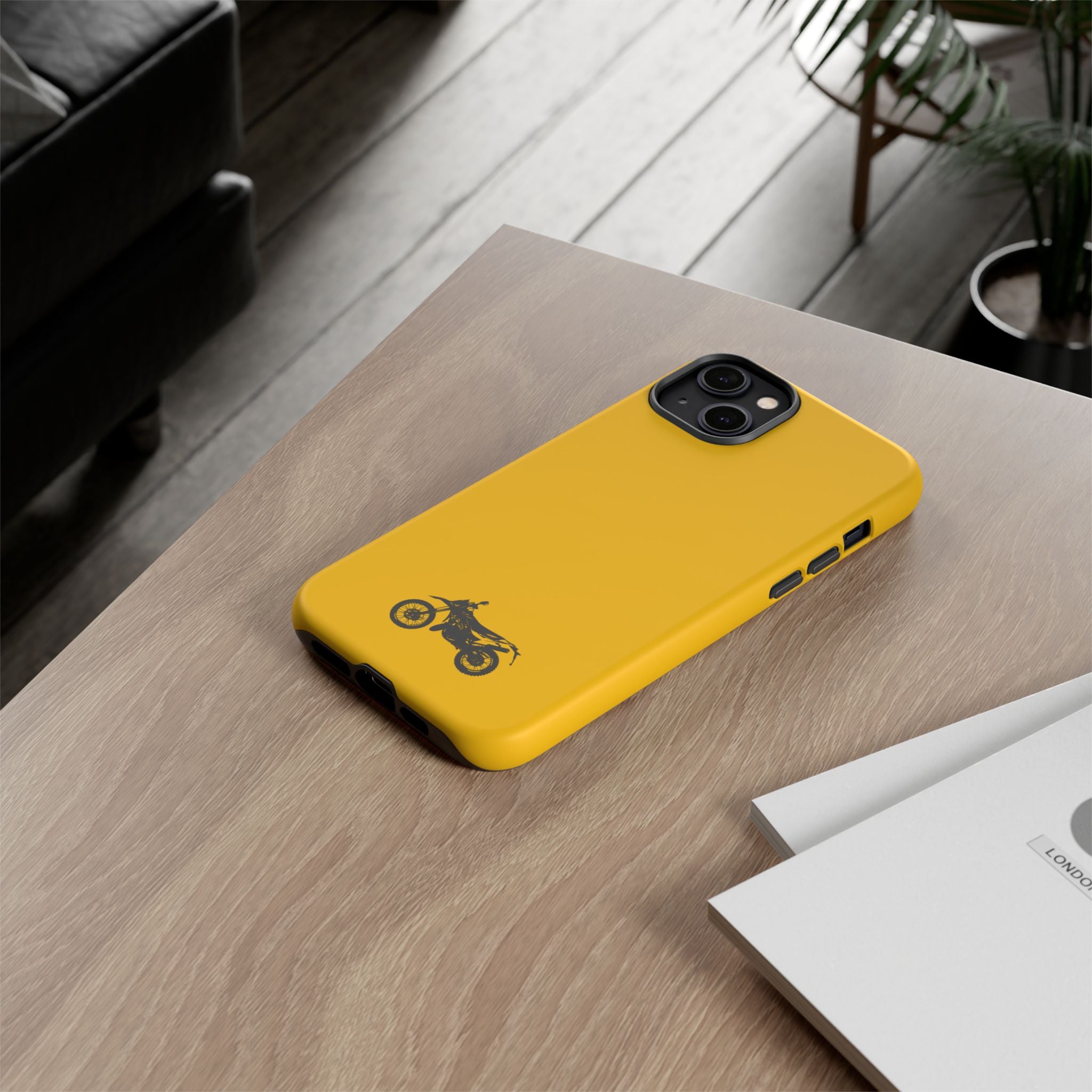 Motorcycle Phone Case, Tough Phone Cover, Gift for Bikers, Durable Tech Accessory, Yellow Motorcycle Design