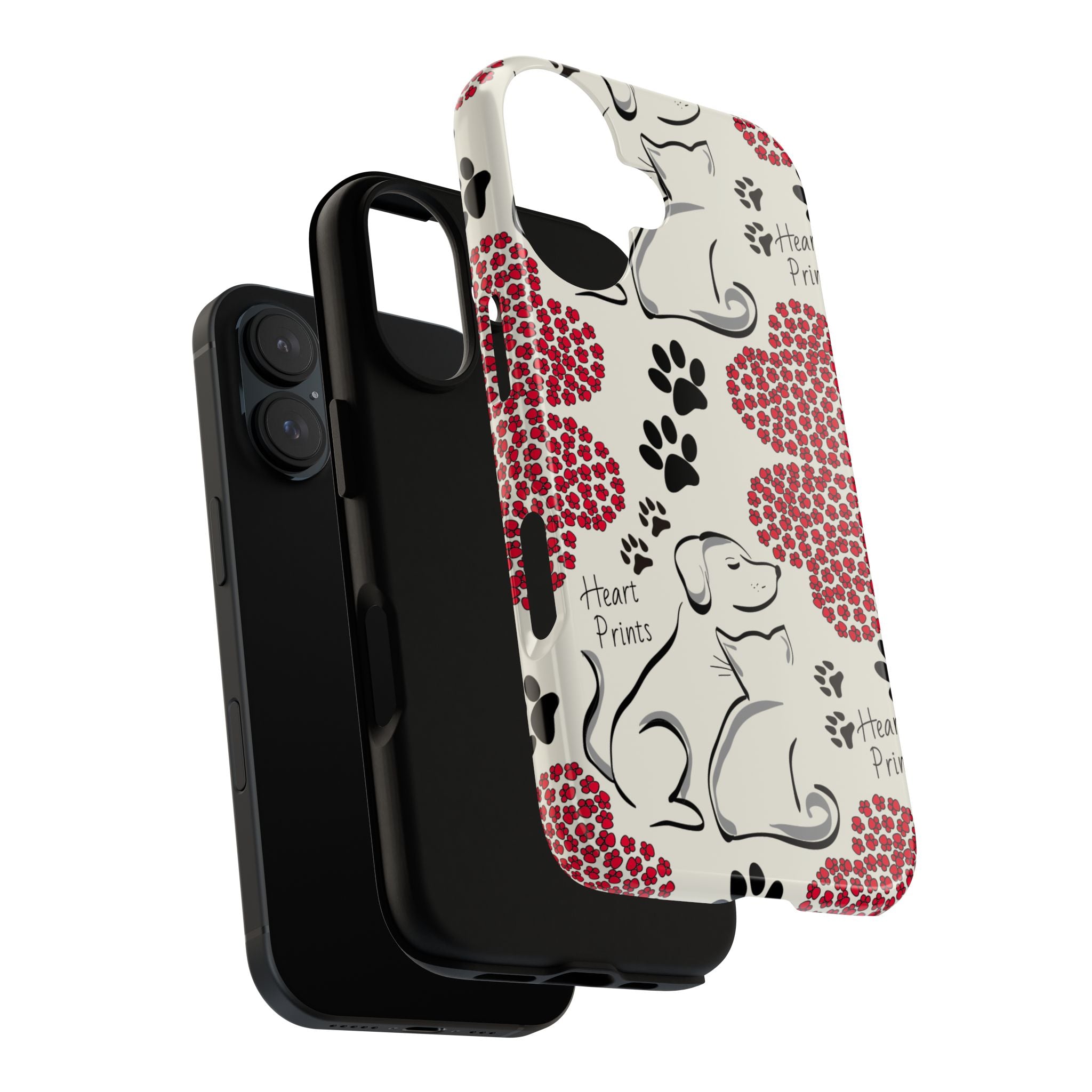 Stylish Phone Case with Heart Prints for Pet Lovers, Dog Lover Gift, Floral Pattern, Customizable Design, Cute Animal Accessories