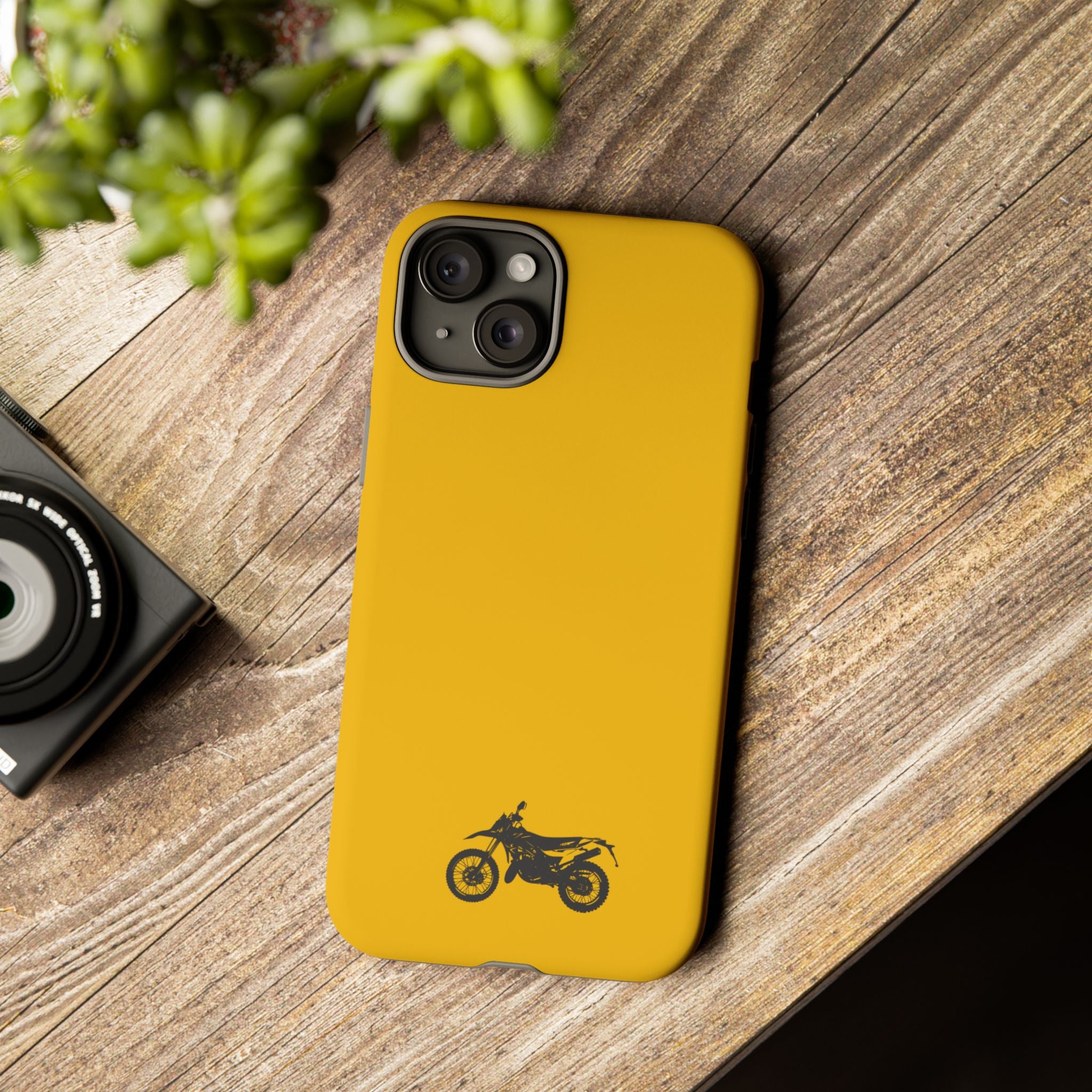 Motorcycle Phone Case, Tough Phone Cover, Gift for Bikers, Durable Tech Accessory, Yellow Motorcycle Design