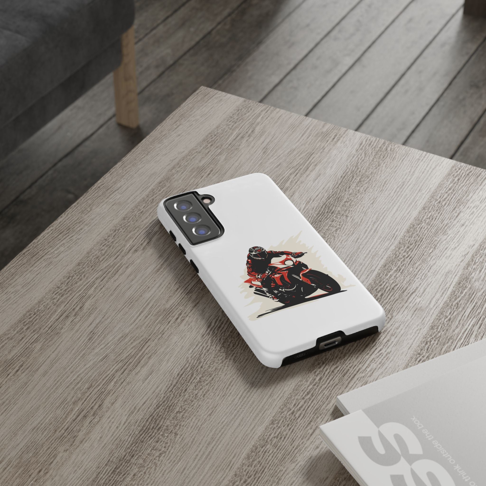 Motorcycle Phone Case, Tough Cases for Riders, Biker Accessory, Gifts for Motorcyclists, Red Bike Design