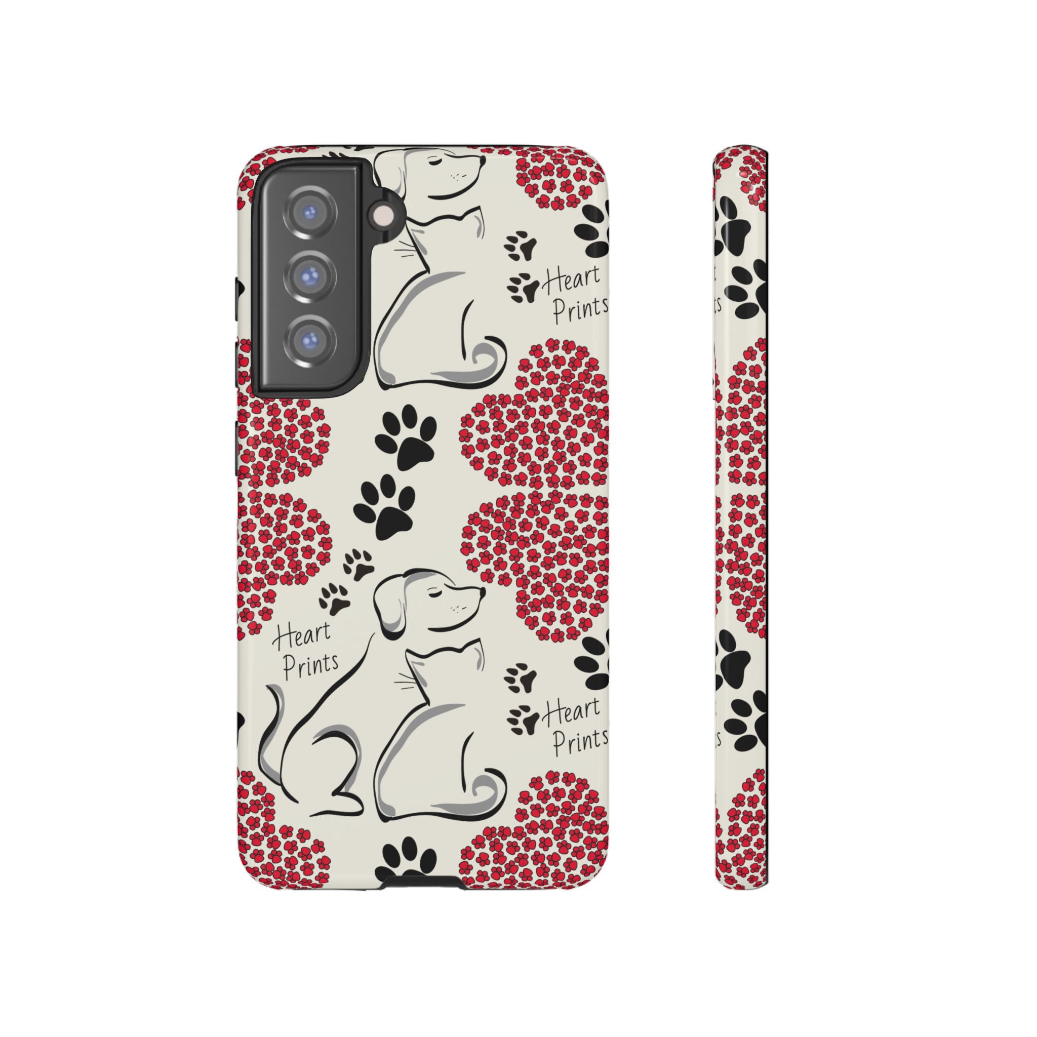 Stylish Phone Case with Heart Prints for Pet Lovers, Dog Lover Gift, Floral Pattern, Customizable Design, Cute Animal Accessories