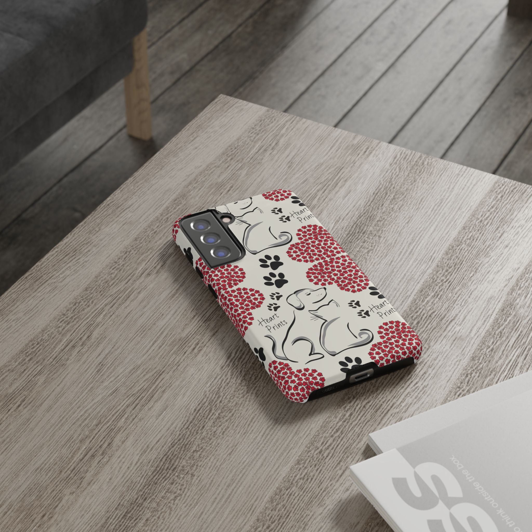 Stylish Phone Case with Heart Prints for Pet Lovers, Dog Lover Gift, Floral Pattern, Customizable Design, Cute Animal Accessories