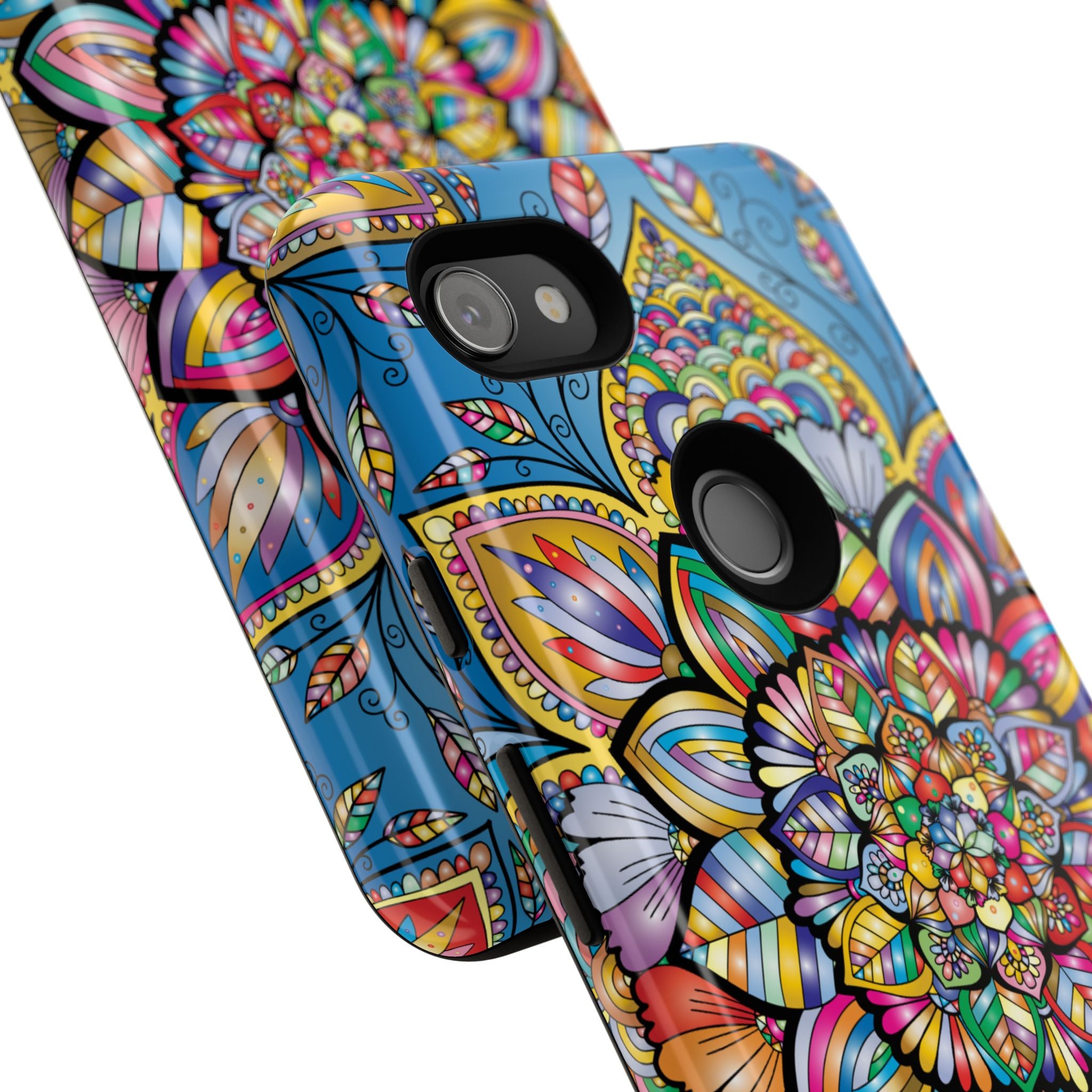 Vibrant Floral Phone Case, Tough Phone Cover, Colorful Mobile Accessory, Artistic Gift, Mandala Design, Everyday Use