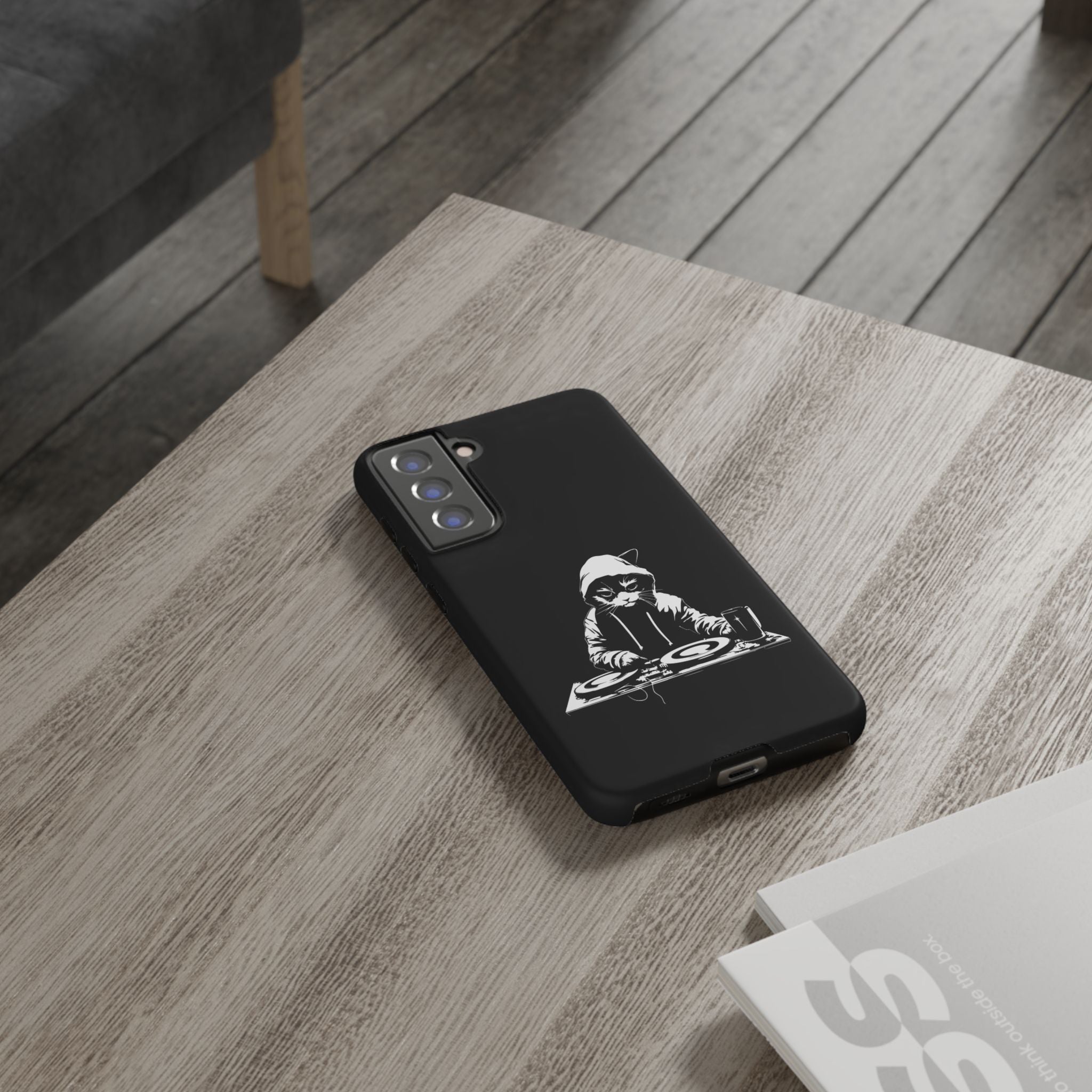 DJ Cat Phone Case, Tough Phone Cover, Pet Lover Gift, Music Enthusiast Accessory, Cute Cat Decor, Unique Case Design