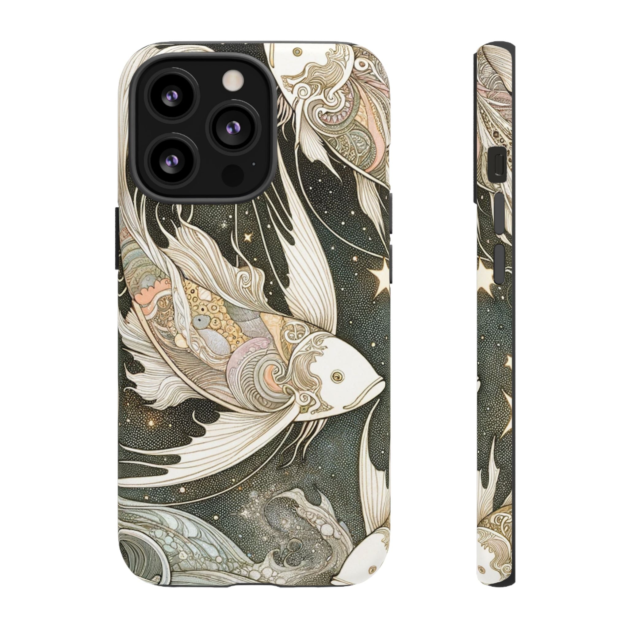 Artistic Phone Case, Cosmic Fish Design, Phone Accessory, Unique Gift, Zodiac Decor, Starry Night Vibes