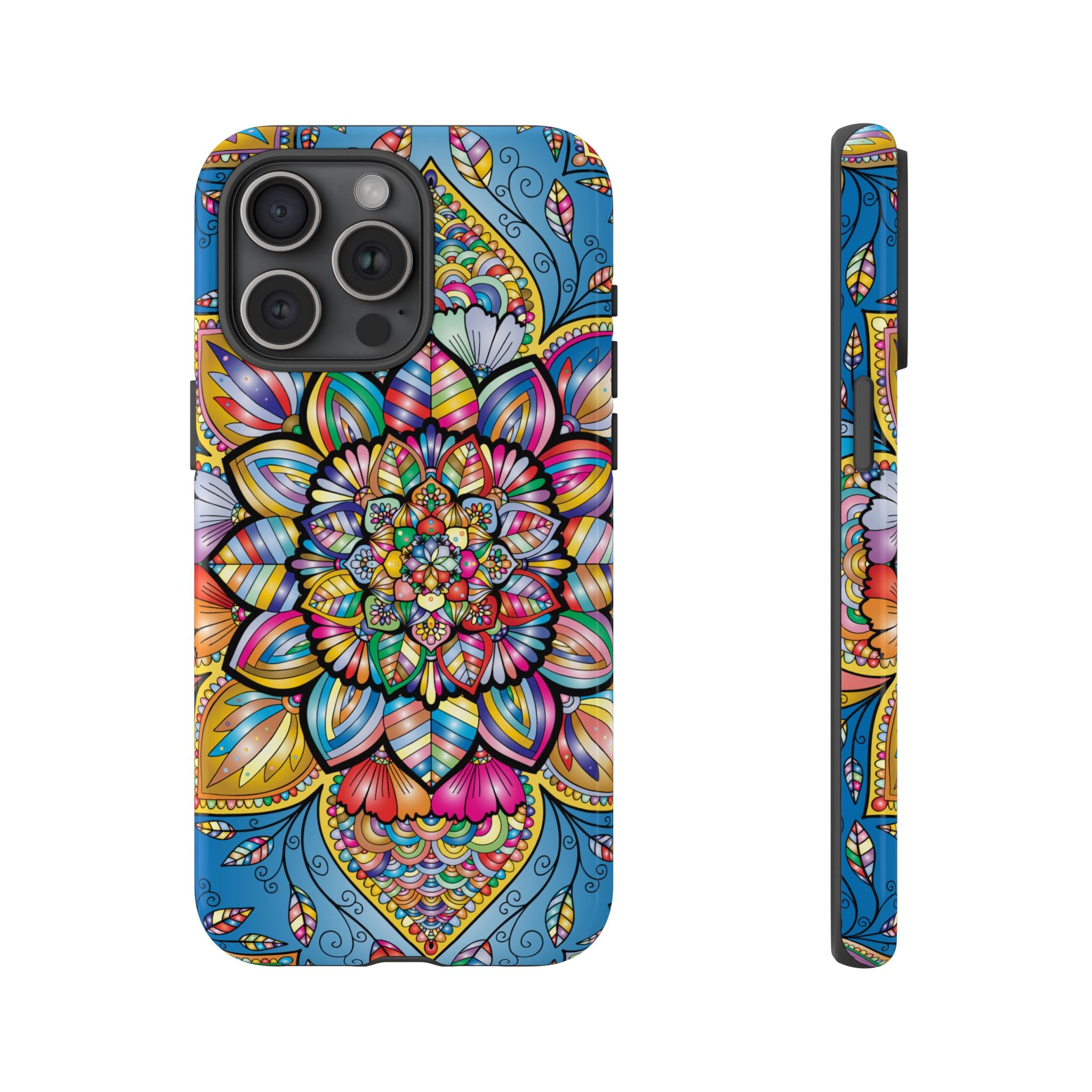 Vibrant Floral Phone Case, Tough Phone Cover, Colorful Mobile Accessory, Artistic Gift, Mandala Design, Everyday Use