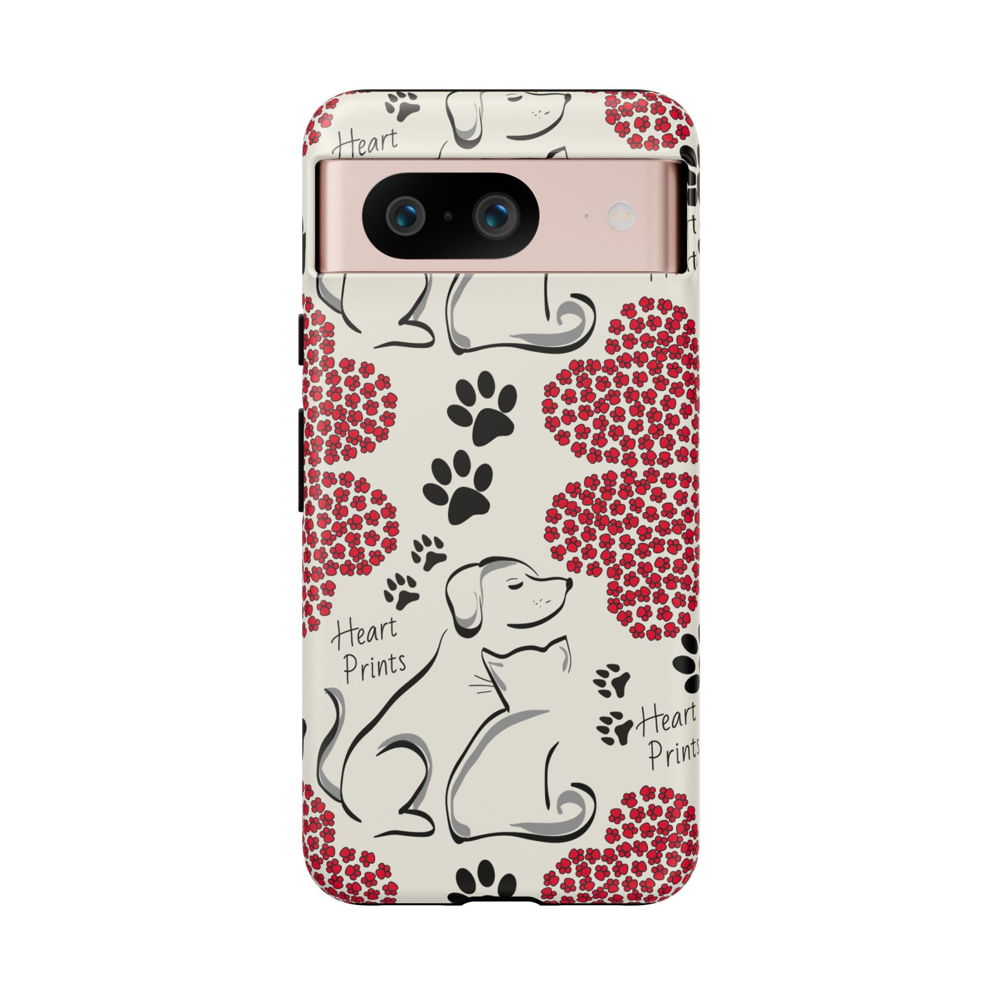 Stylish Phone Case with Heart Prints for Pet Lovers, Dog Lover Gift, Floral Pattern, Customizable Design, Cute Animal Accessories