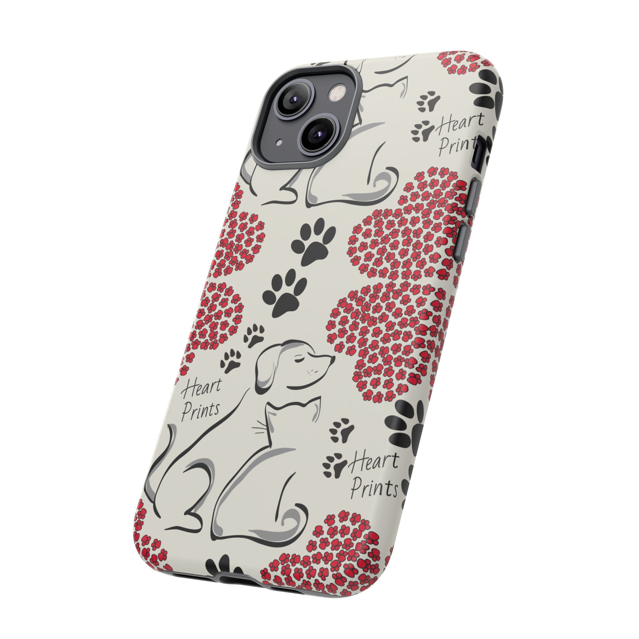 Stylish Phone Case with Heart Prints for Pet Lovers, Dog Lover Gift, Floral Pattern, Customizable Design, Cute Animal Accessories