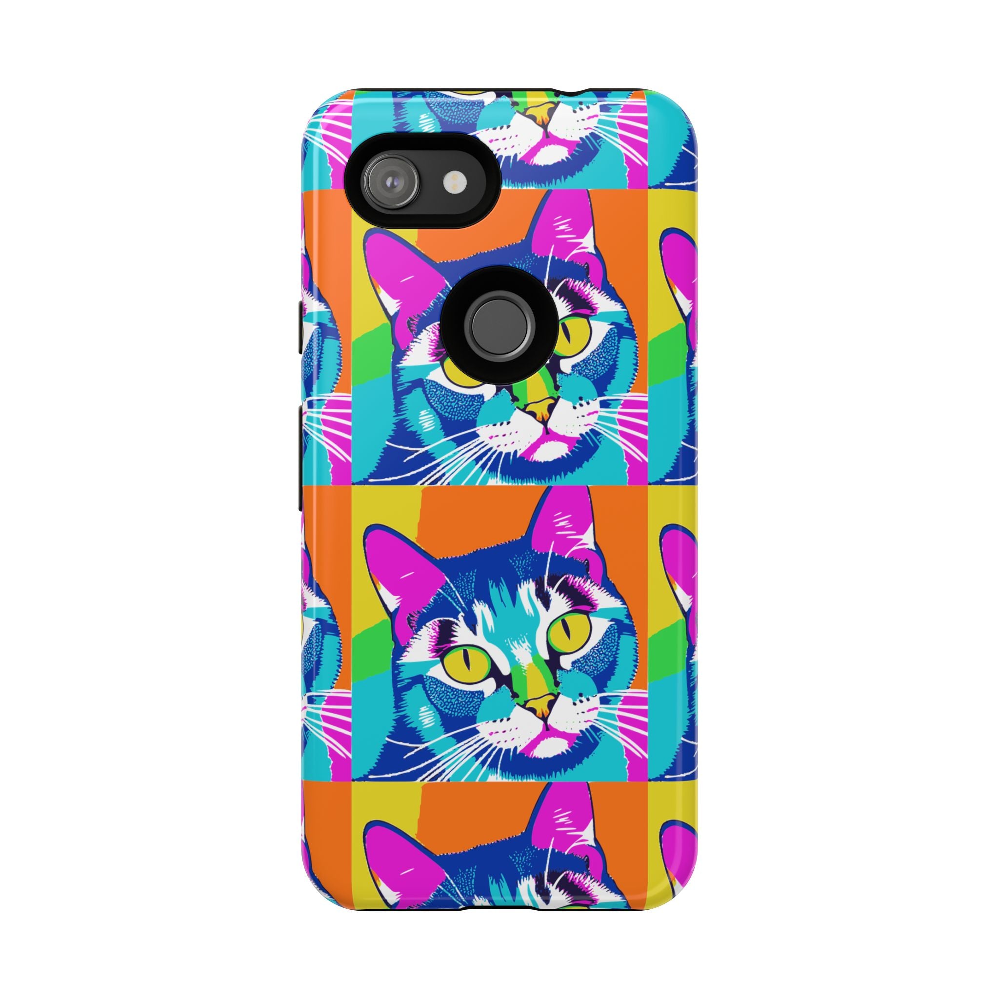 Colorful Cat Phone Case, Vibrant Animal Cover, Unique Pet Lover Gift, Fun Pop Art Style, Trendy Gadget Accessory