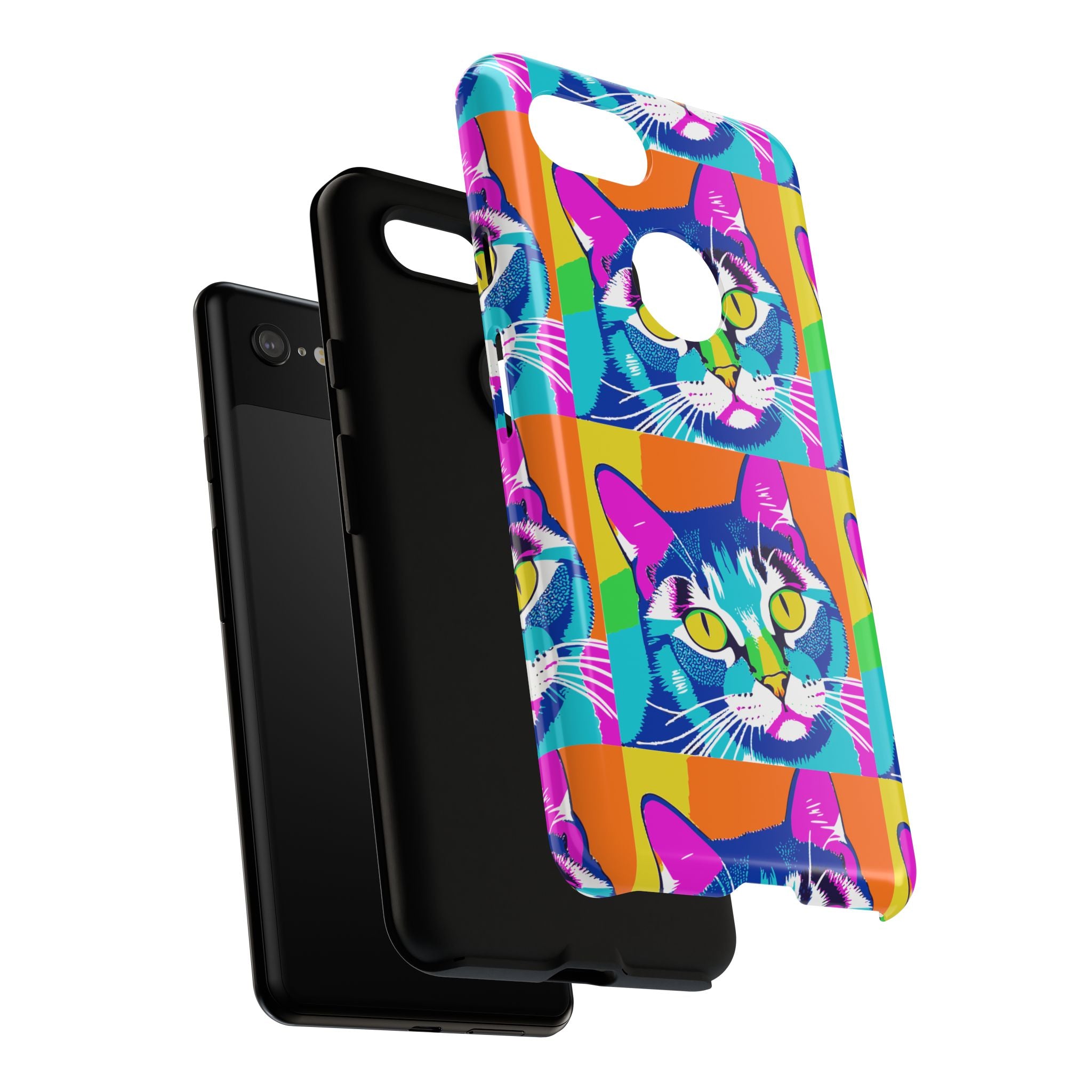 Colorful Cat Phone Case, Vibrant Animal Cover, Unique Pet Lover Gift, Fun Pop Art Style, Trendy Gadget Accessory