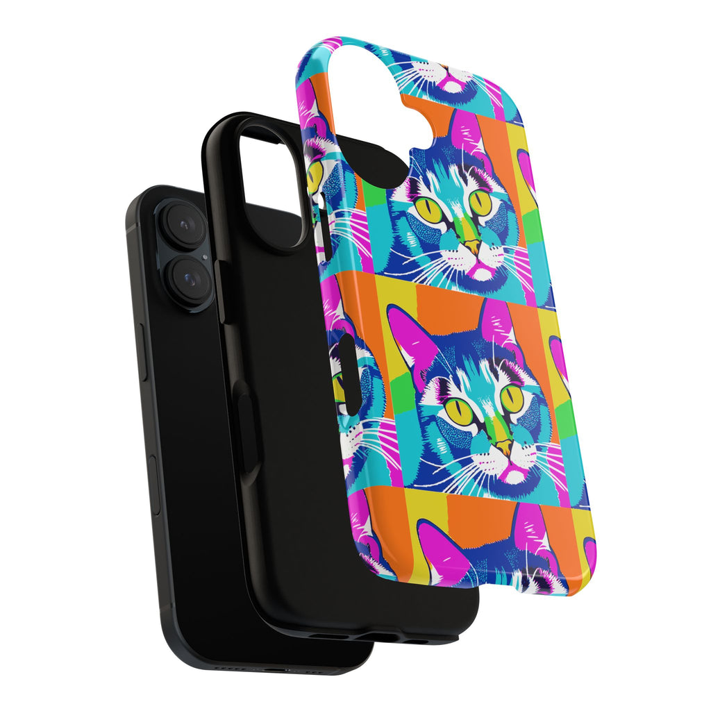 Colorful Cat Phone Case, Vibrant Animal Cover, Unique Pet Lover Gift, Fun Pop Art Style, Trendy Gadget Accessory