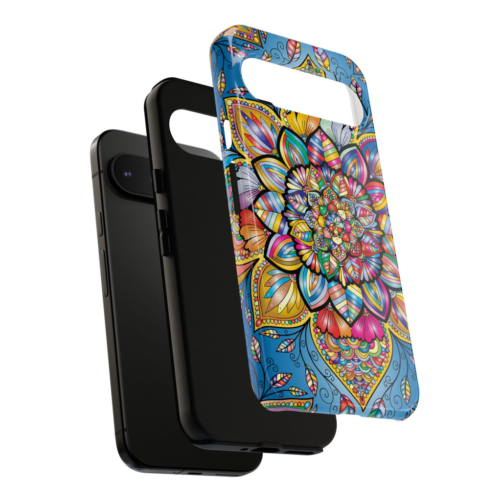 Vibrant Floral Phone Case, Tough Phone Cover, Colorful Mobile Accessory, Artistic Gift, Mandala Design, Everyday Use