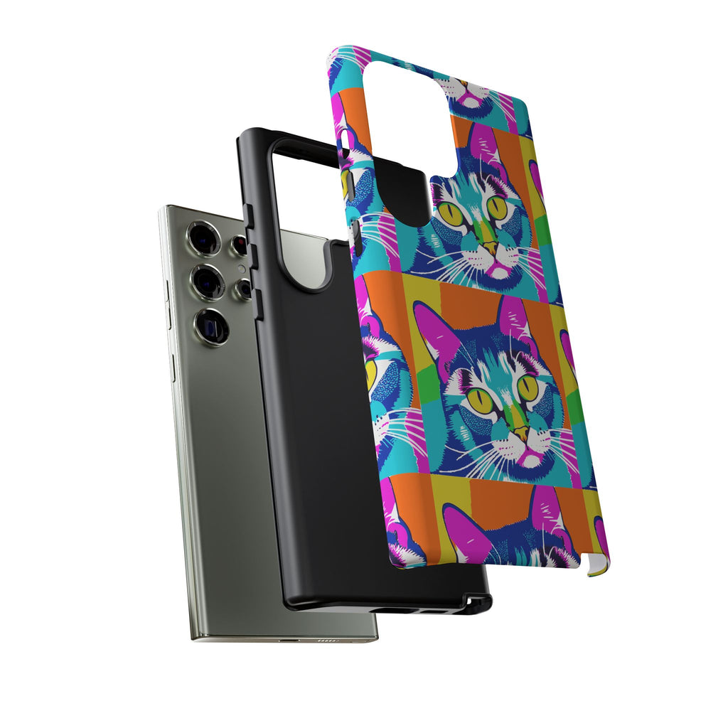 Colorful Cat Phone Case, Vibrant Animal Cover, Unique Pet Lover Gift, Fun Pop Art Style, Trendy Gadget Accessory
