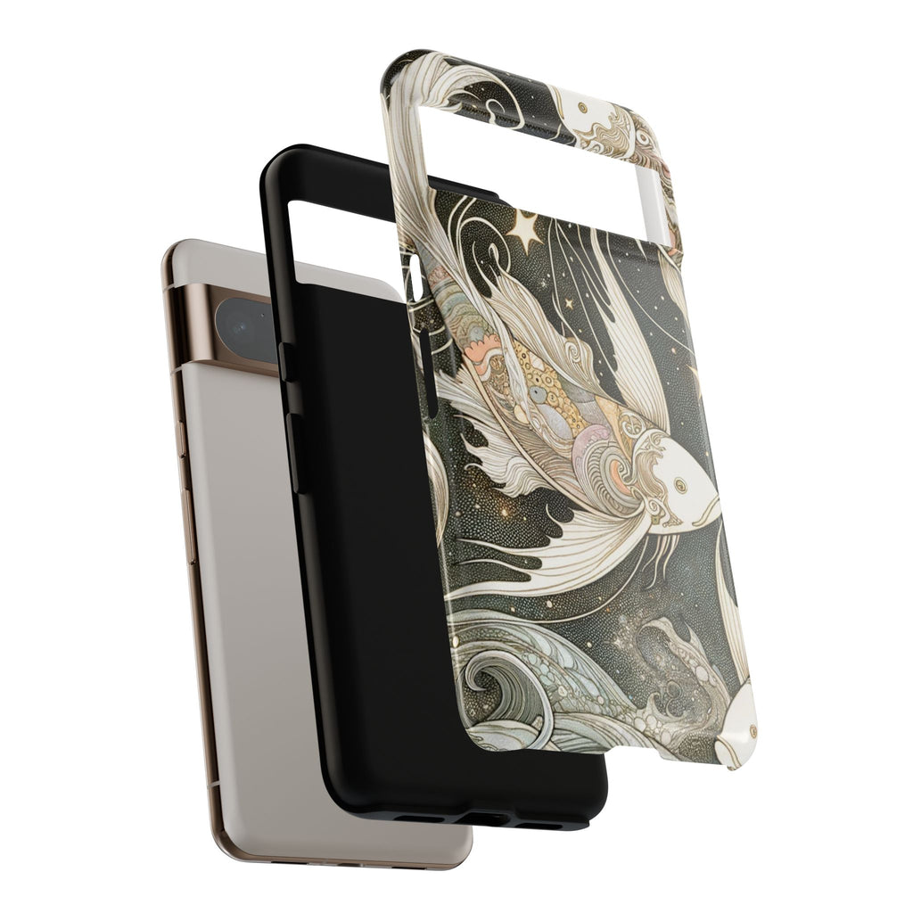 Artistic Phone Case, Cosmic Fish Design, Phone Accessory, Unique Gift, Zodiac Decor, Starry Night Vibes