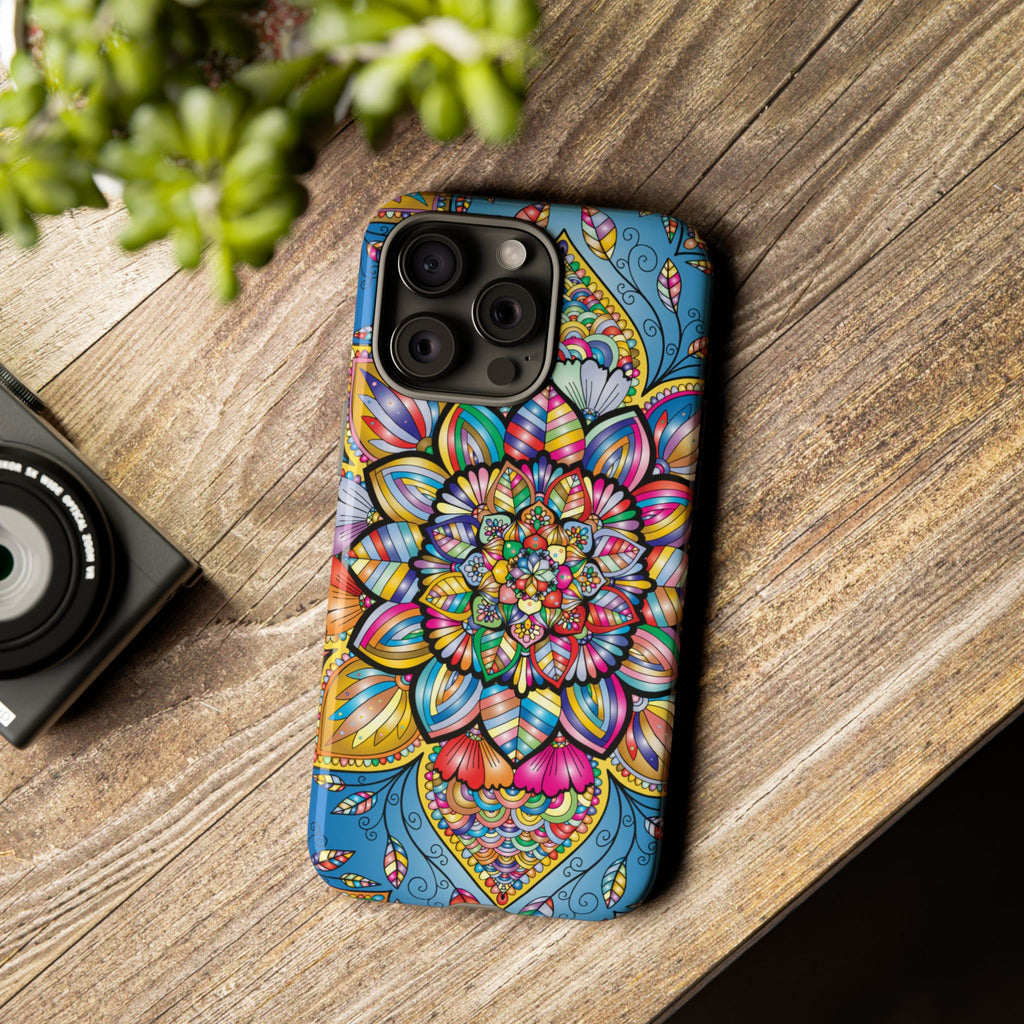 Vibrant Floral Phone Case, Tough Phone Cover, Colorful Mobile Accessory, Artistic Gift, Mandala Design, Everyday Use