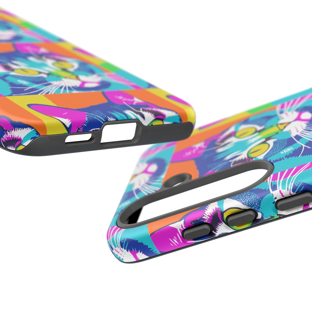 Colorful Cat Phone Case, Vibrant Animal Cover, Unique Pet Lover Gift, Fun Pop Art Style, Trendy Gadget Accessory