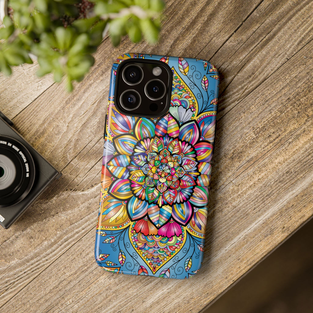 Vibrant Floral Phone Case, Tough Phone Cover, Colorful Mobile Accessory, Artistic Gift, Mandala Design, Everyday Use