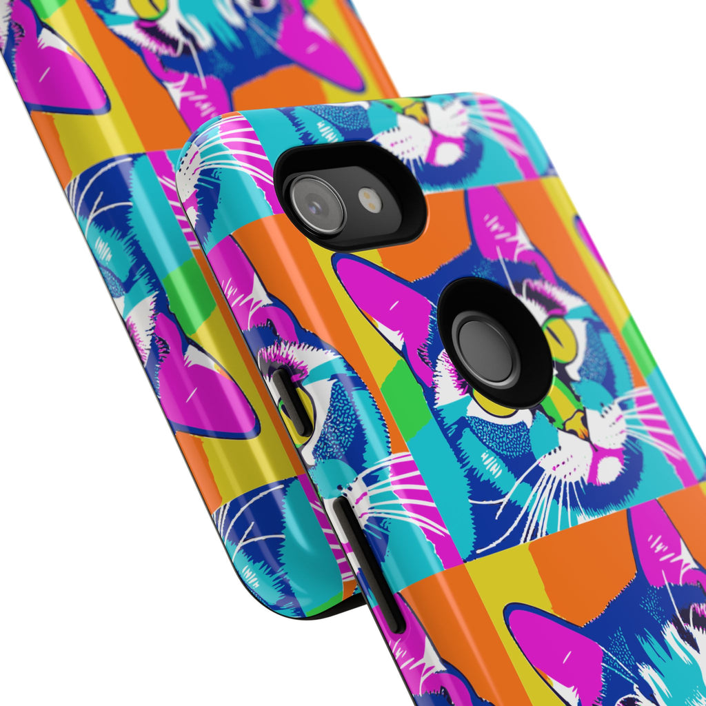 Colorful Cat Phone Case, Vibrant Animal Cover, Unique Pet Lover Gift, Fun Pop Art Style, Trendy Gadget Accessory