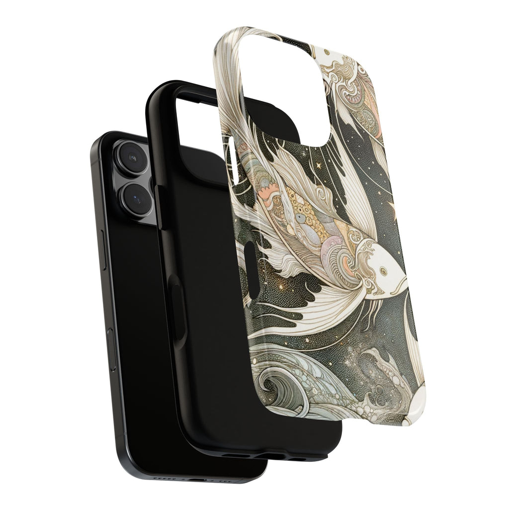 Artistic Phone Case, Cosmic Fish Design, Phone Accessory, Unique Gift, Zodiac Decor, Starry Night Vibes