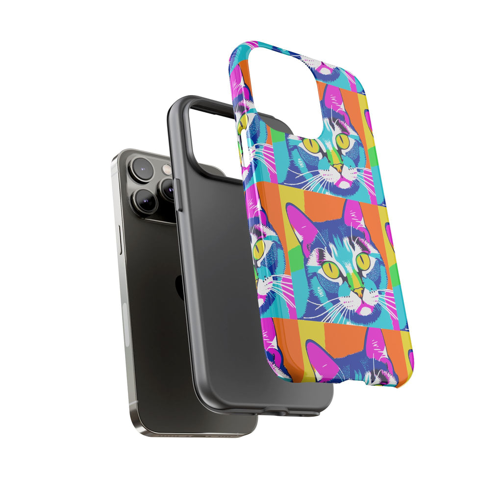 Colorful Cat Phone Case, Vibrant Animal Cover, Unique Pet Lover Gift, Fun Pop Art Style, Trendy Gadget Accessory