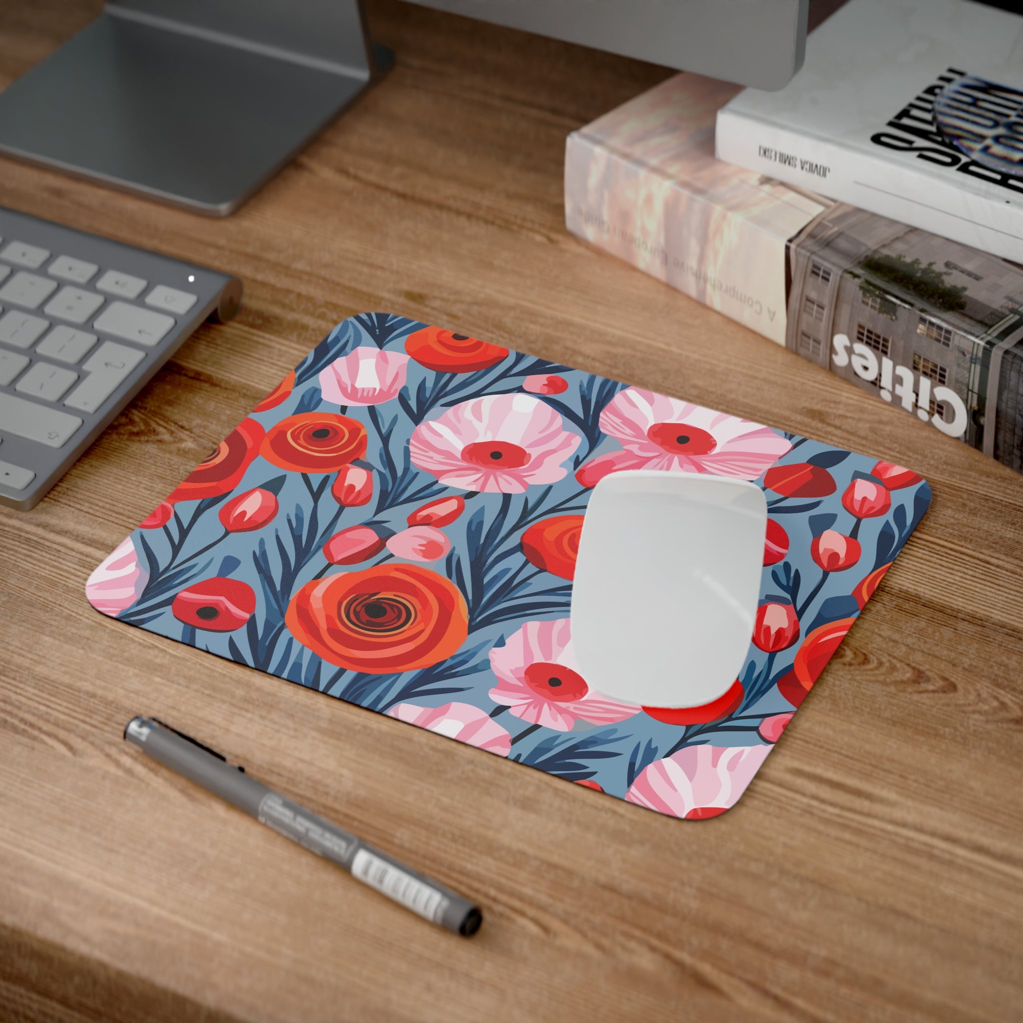 Floral Desk Mouse Pad, Colorful Office Decor, Gift for Gamers, Computer Accessories, Home Office Essentials