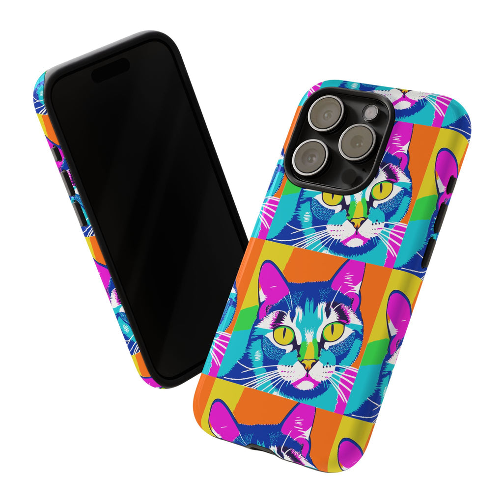 Colorful Cat Phone Case, Vibrant Animal Cover, Unique Pet Lover Gift, Fun Pop Art Style, Trendy Gadget Accessory