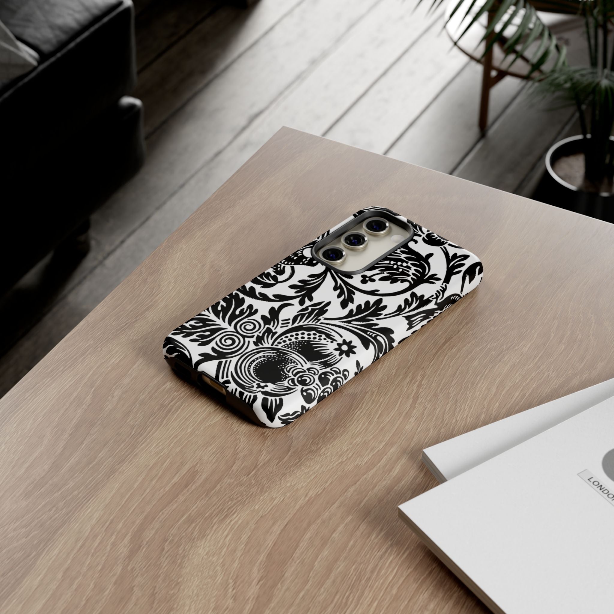 Elegant Black Floral Phone Case, Tough Cases, Stylish Phone Protection, Gift for Her, Floral Design, Trendy Accessories