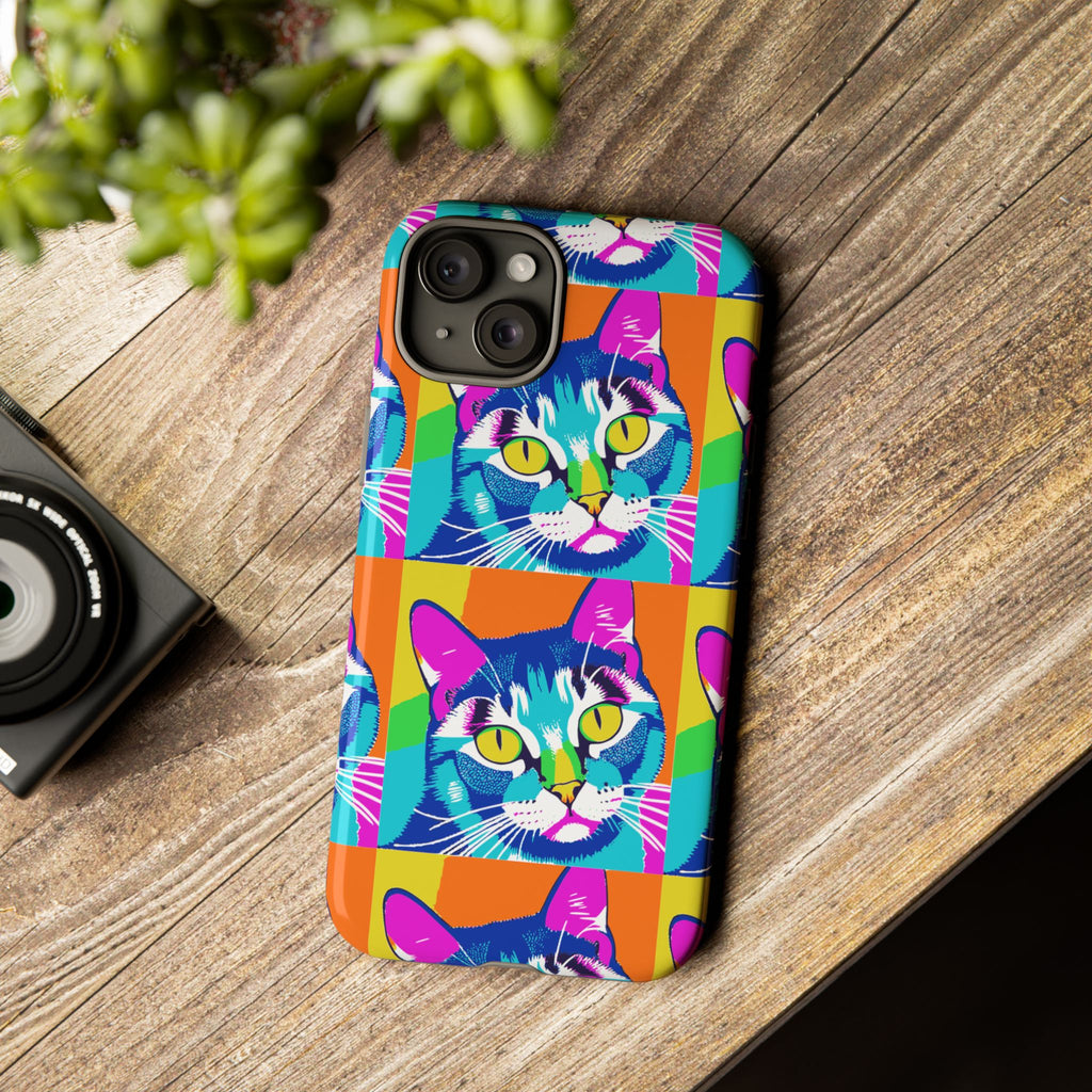 Colorful Cat Phone Case, Vibrant Animal Cover, Unique Pet Lover Gift, Fun Pop Art Style, Trendy Gadget Accessory