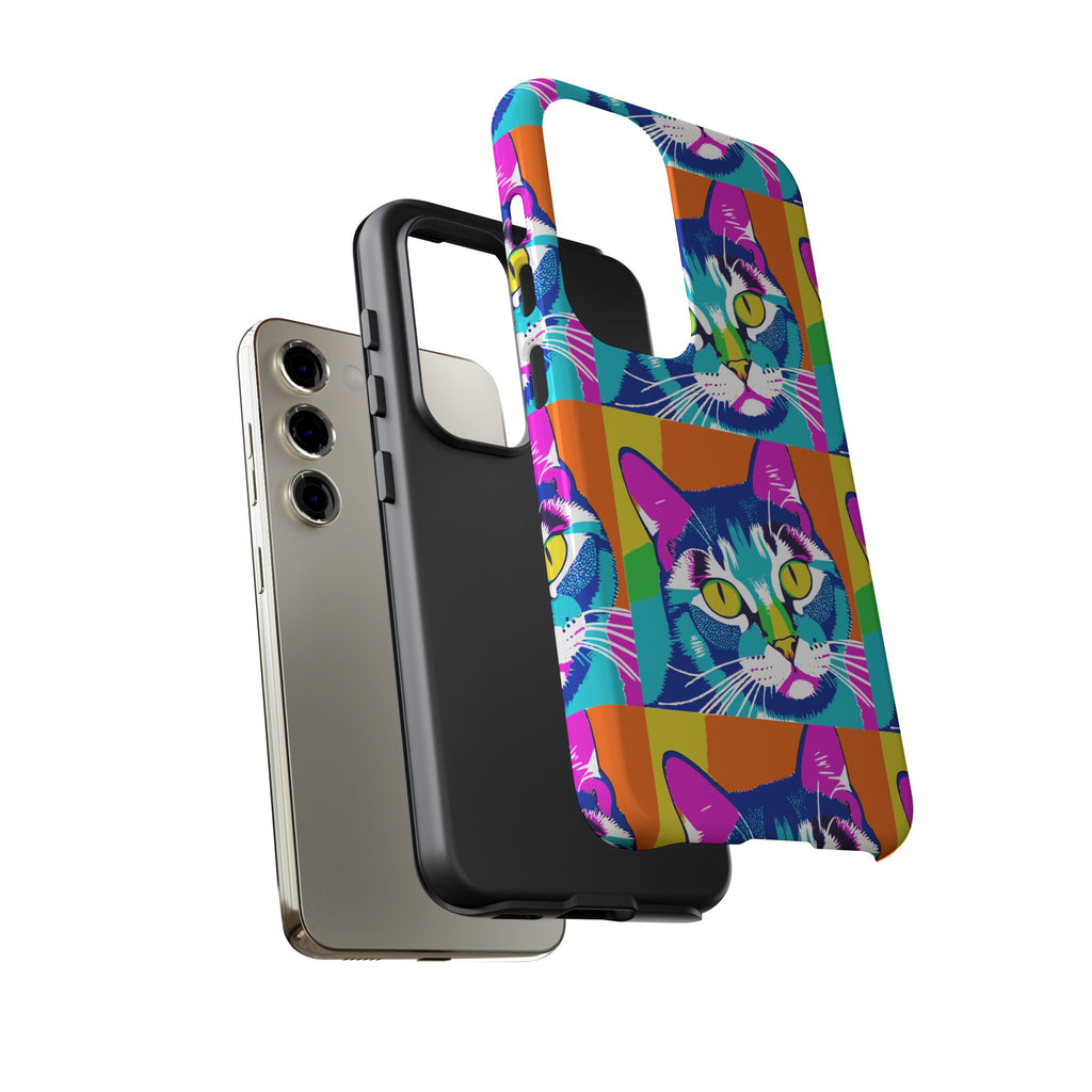Colorful Cat Phone Case, Vibrant Animal Cover, Unique Pet Lover Gift, Fun Pop Art Style, Trendy Gadget Accessory