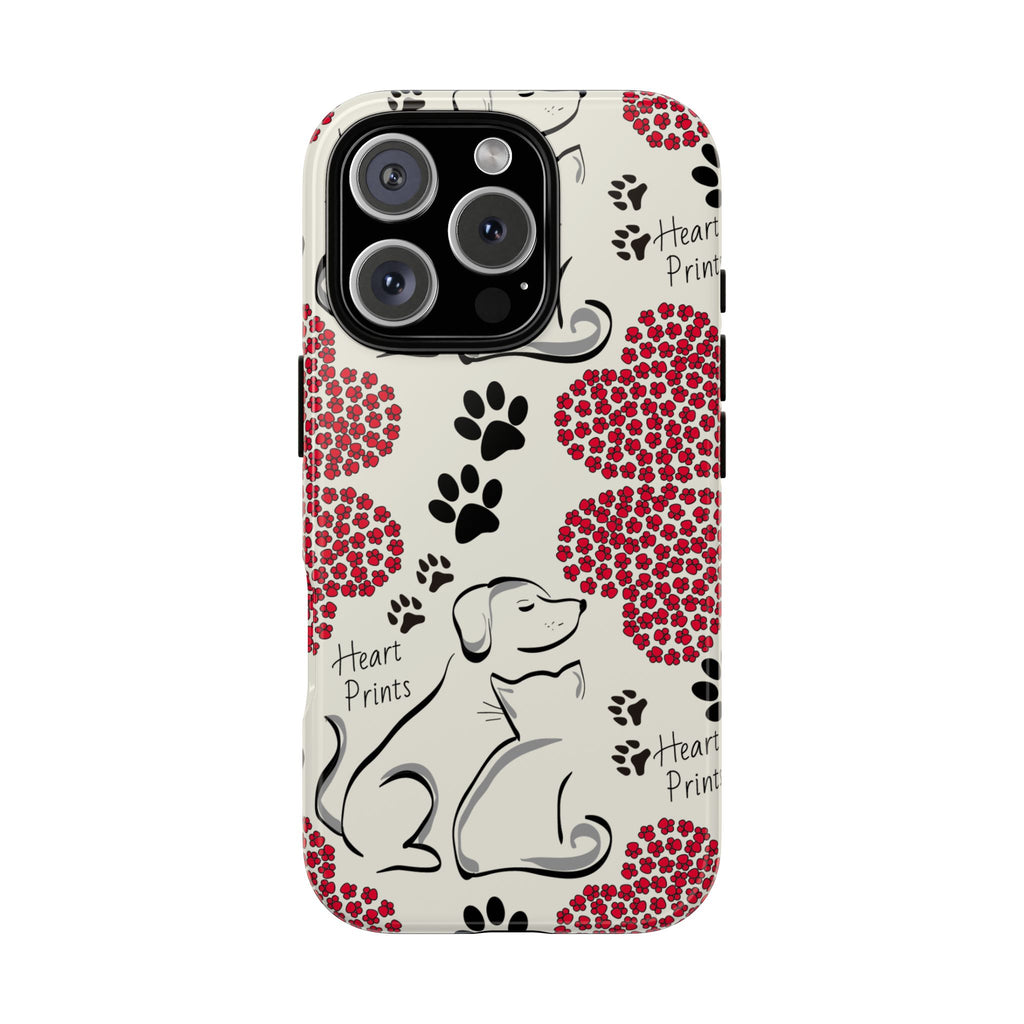 Stylish Phone Case with Heart Prints for Pet Lovers, Dog Lover Gift, Floral Pattern, Customizable Design, Cute Animal Accessories