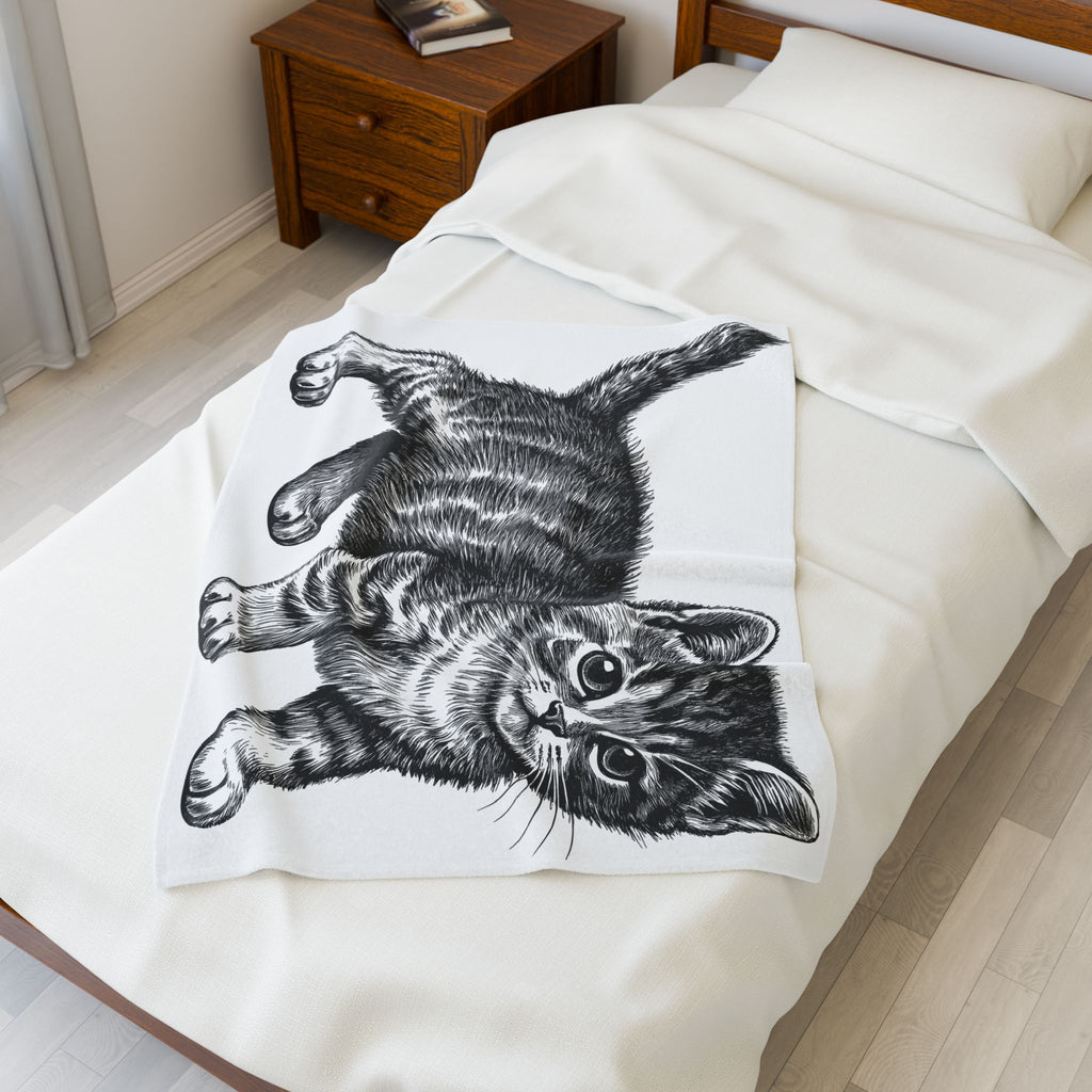Cute cat Velveteen Blanket, Soft Throw Blanket for Home Decor, Perfect Gift for Relaxation, Boho Style, Ideal for All Seasons