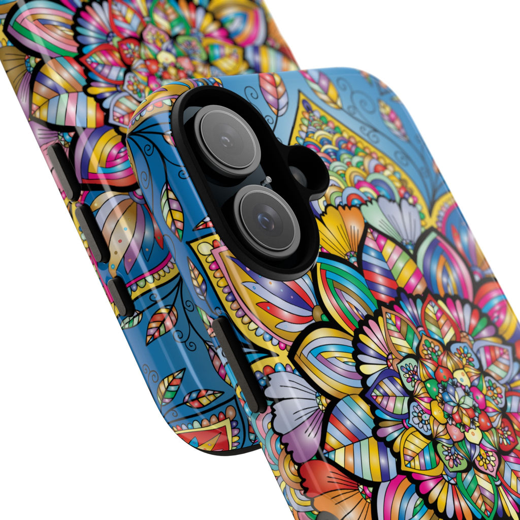 Vibrant Floral Phone Case, Tough Phone Cover, Colorful Mobile Accessory, Artistic Gift, Mandala Design, Everyday Use