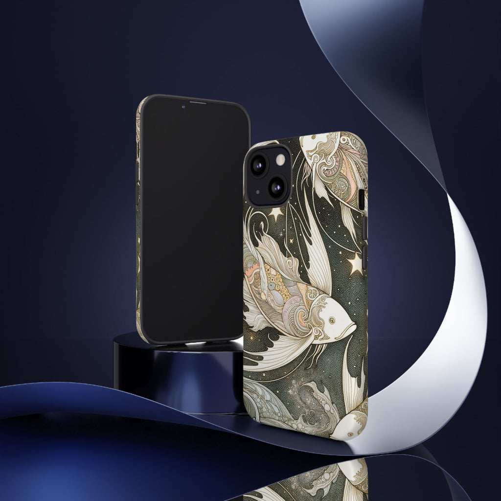 Artistic Phone Case, Cosmic Fish Design, Phone Accessory, Unique Gift, Zodiac Decor, Starry Night Vibes