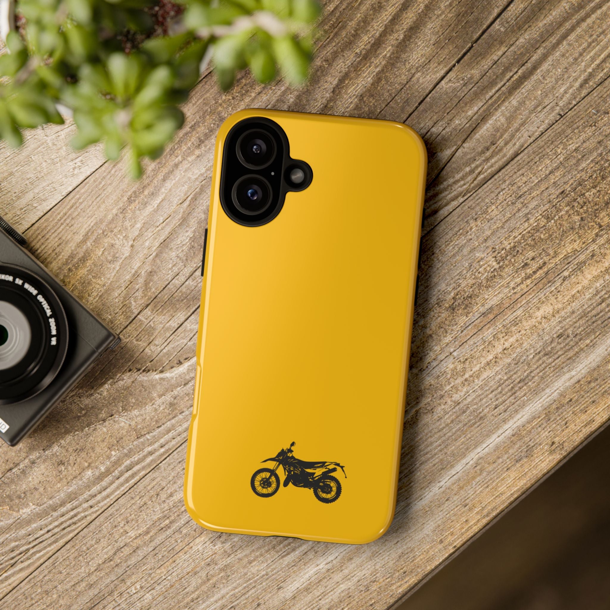 Motorcycle Phone Case, Tough Phone Cover, Gift for Bikers, Durable Tech Accessory, Yellow Motorcycle Design