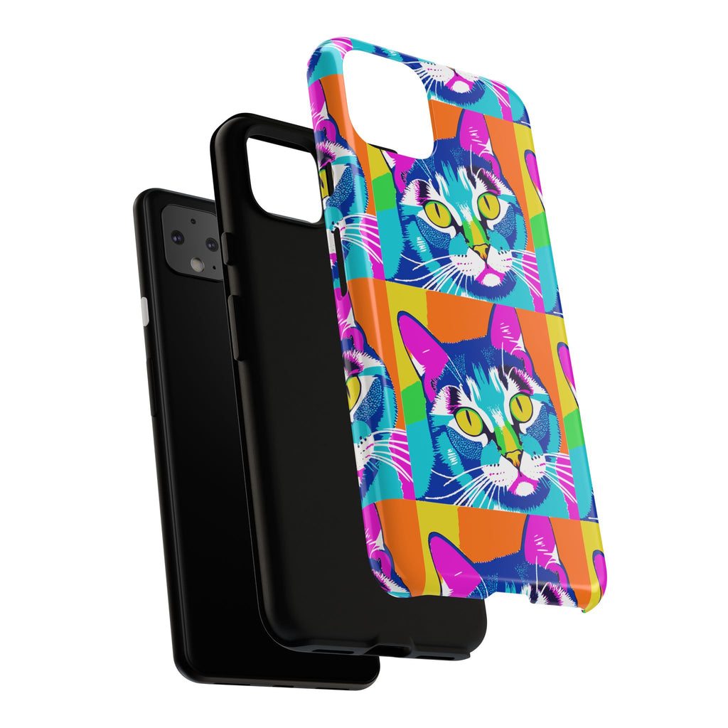 Colorful Cat Phone Case, Vibrant Animal Cover, Unique Pet Lover Gift, Fun Pop Art Style, Trendy Gadget Accessory