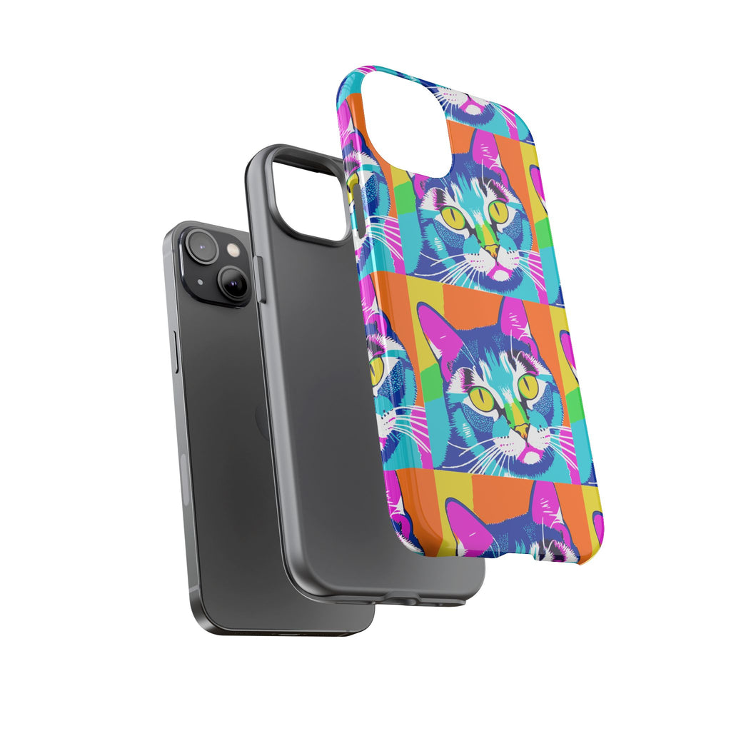 Colorful Cat Phone Case, Vibrant Animal Cover, Unique Pet Lover Gift, Fun Pop Art Style, Trendy Gadget Accessory