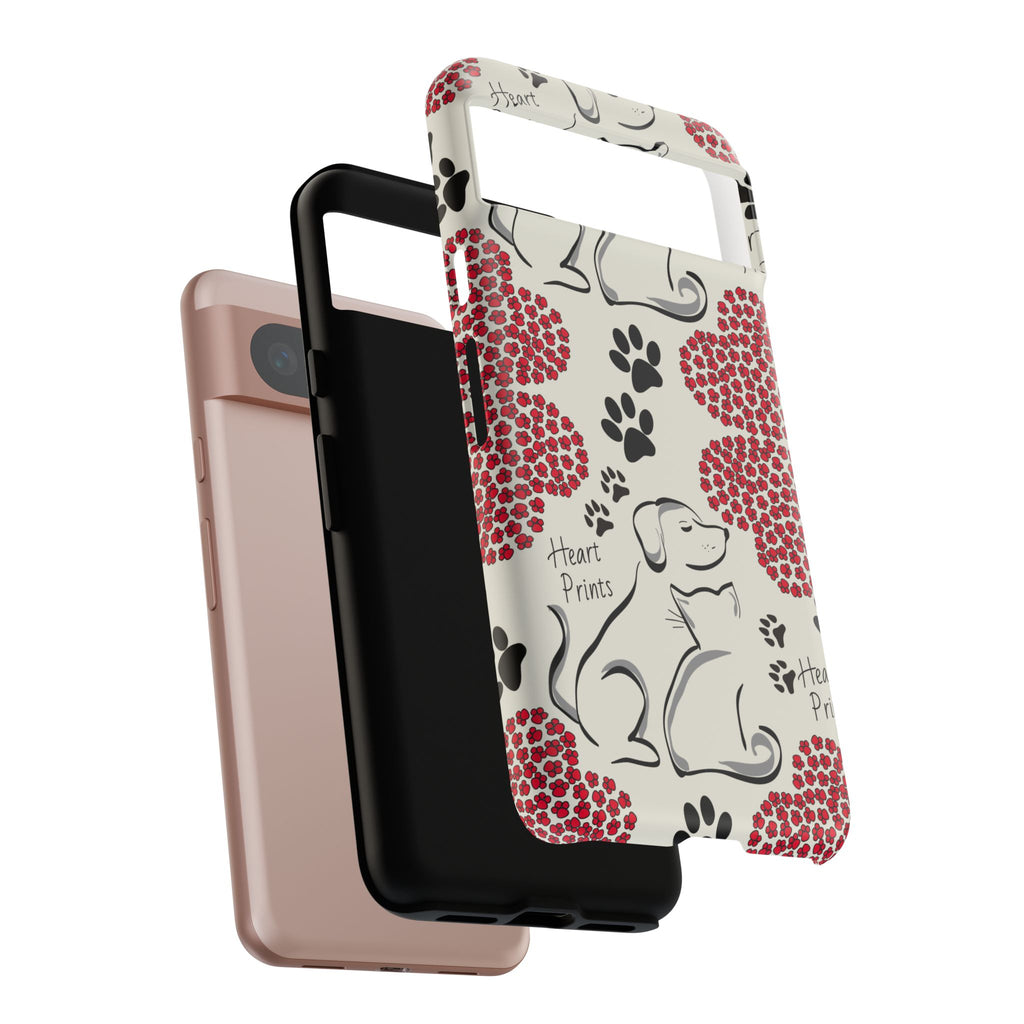 Stylish Phone Case with Heart Prints for Pet Lovers, Dog Lover Gift, Floral Pattern, Customizable Design, Cute Animal Accessories