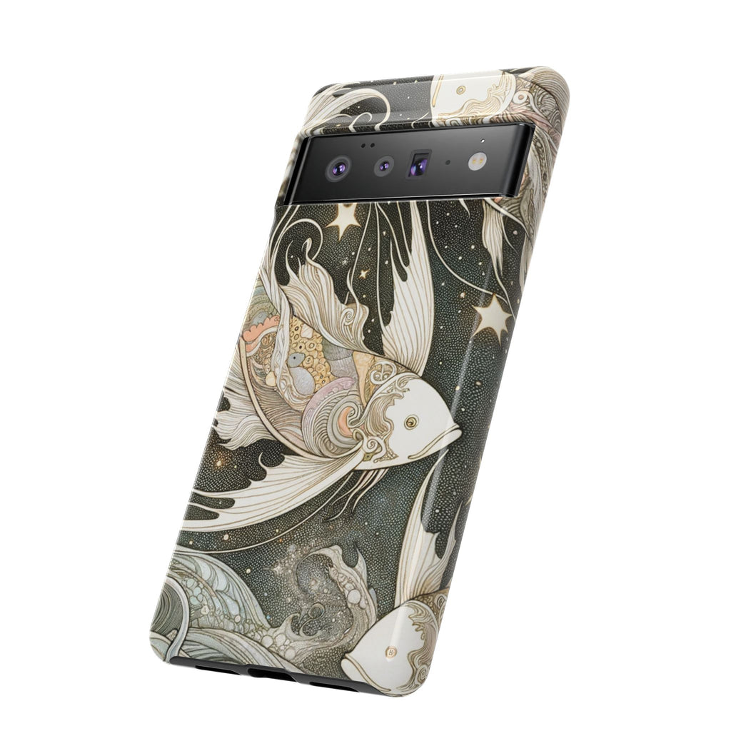 Artistic Phone Case, Cosmic Fish Design, Phone Accessory, Unique Gift, Zodiac Decor, Starry Night Vibes
