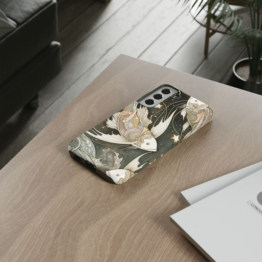 Artistic Phone Case, Cosmic Fish Design, Phone Accessory, Unique Gift, Zodiac Decor, Starry Night Vibes