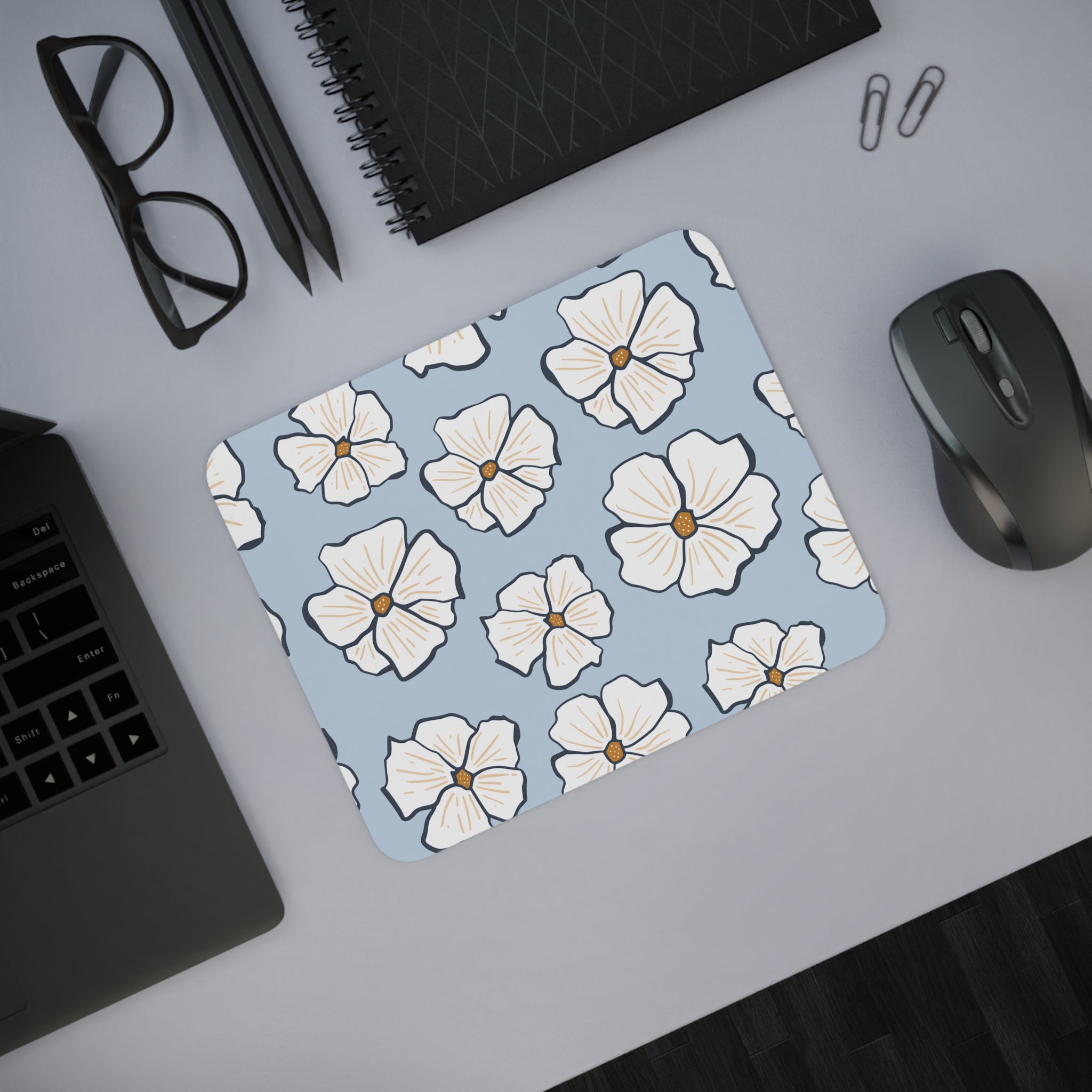 Floral Desk Mouse Pad, Computer Accessories, Gamer Gift, Home Office Decor, Stylish Mousemat for Work, Cute Gift for Her
