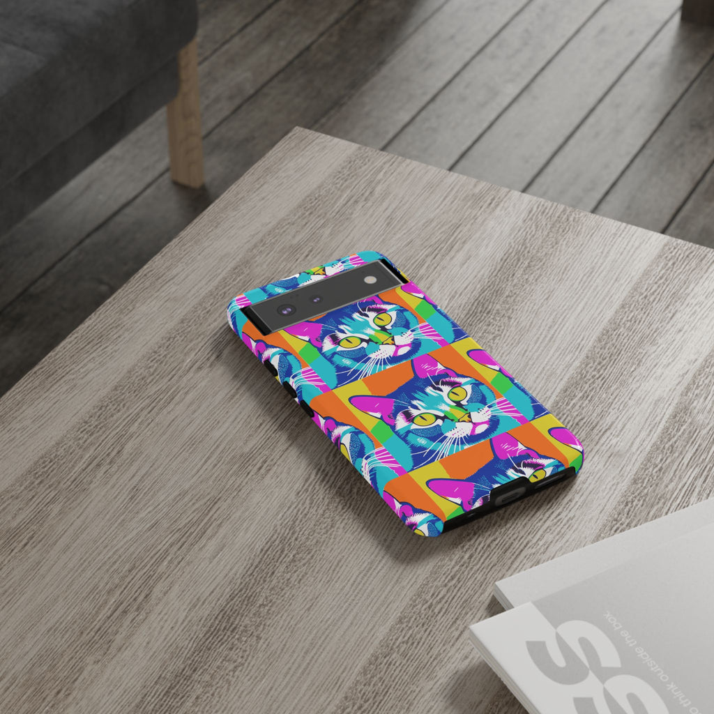 Colorful Cat Phone Case, Vibrant Animal Cover, Unique Pet Lover Gift, Fun Pop Art Style, Trendy Gadget Accessory