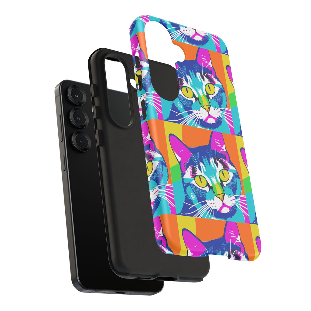 Colorful Cat Phone Case, Vibrant Animal Cover, Unique Pet Lover Gift, Fun Pop Art Style, Trendy Gadget Accessory