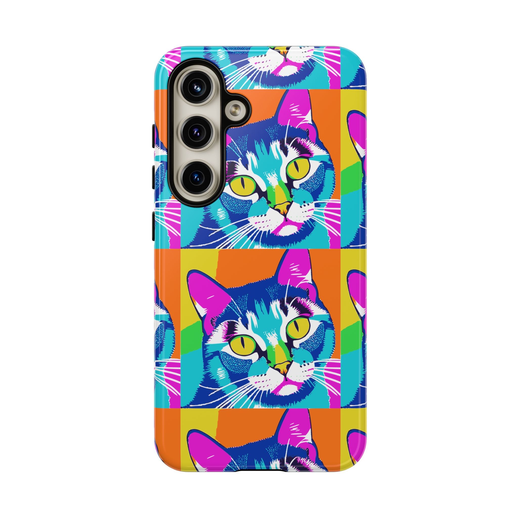 Colorful Cat Phone Case, Vibrant Animal Cover, Unique Pet Lover Gift, Fun Pop Art Style, Trendy Gadget Accessory